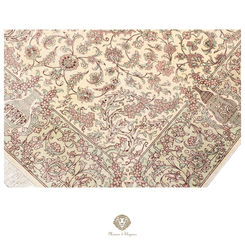 Alfombra persa exclusiva de seda pura, anudada a mano, teñida de forma natural, obra maestra de alta gama, firmada, 99 x 158 cm