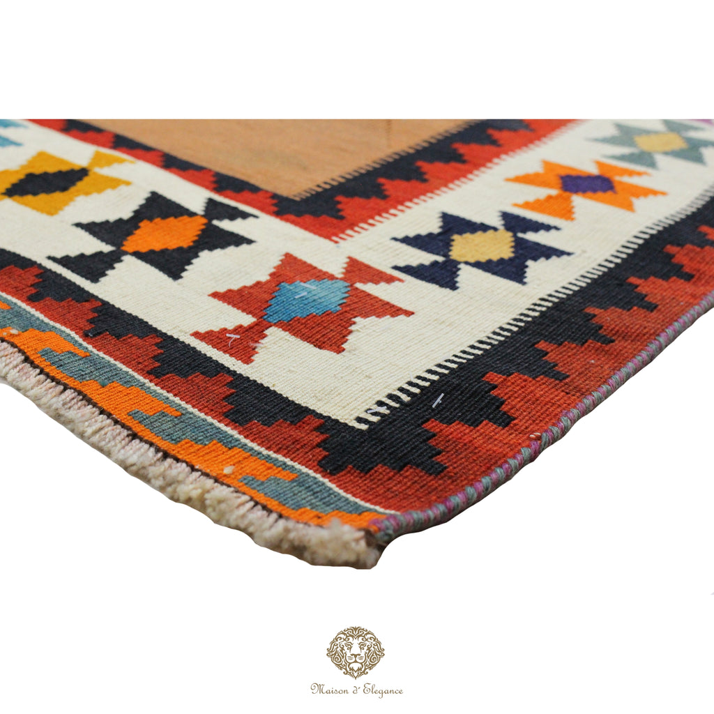 Alfombra Kilim Persa Qashqai Antigua Lana | Diseño Geométrico 154x244 cm