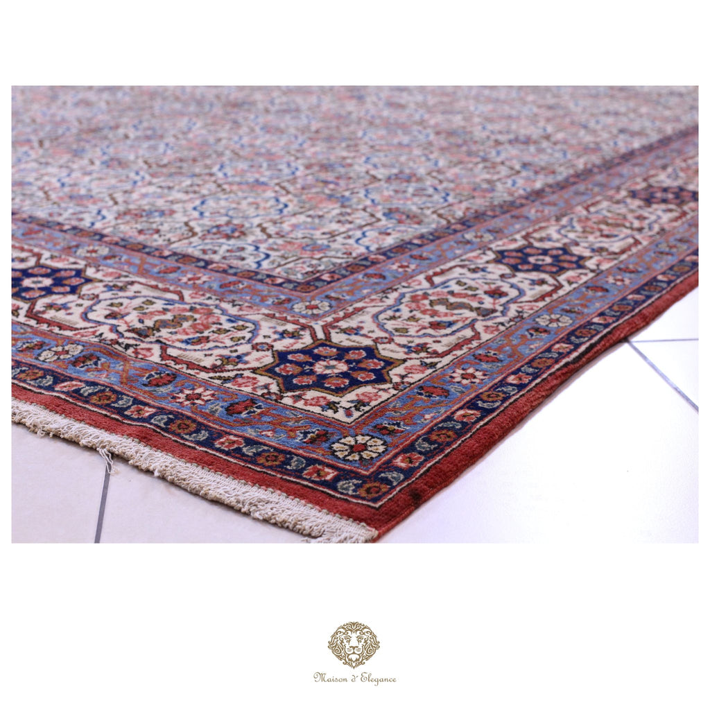 Alfombra persa antigua de lana Qum | Diseño floral integral 218 x 340 cm
