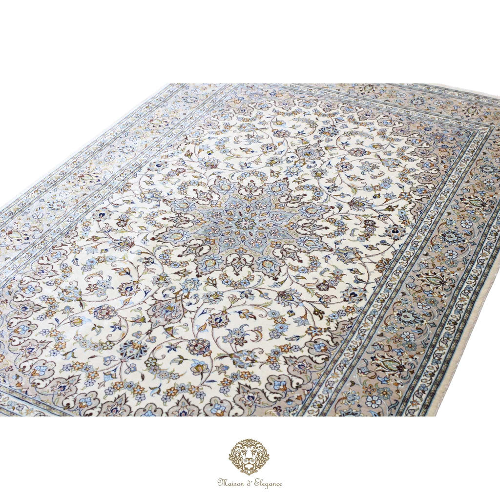 Alfombra persa exclusiva de seda pura, anudada a mano, teñida con tintes naturales, obra maestra de alta gama, firmada, 98 x 150 cm. Diseño Medallón.