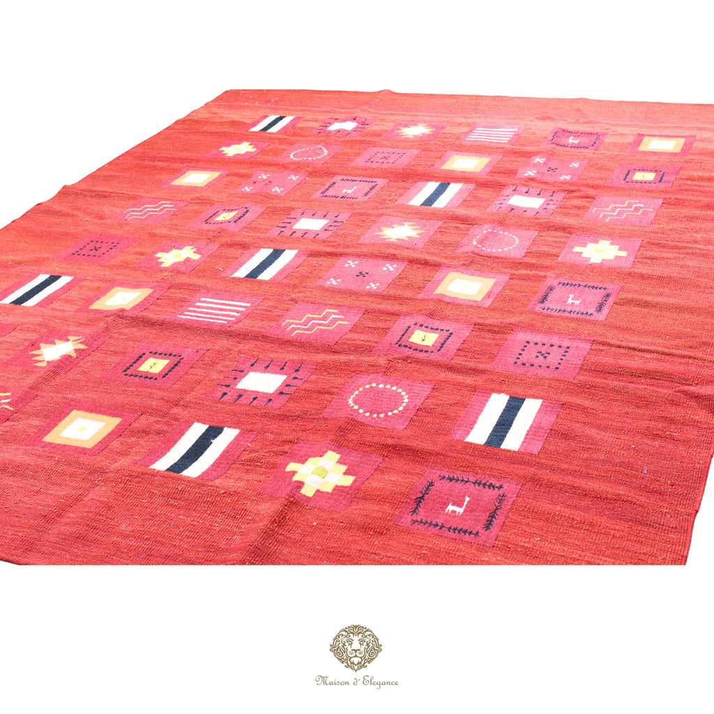 Kilim única moderna Tejido a Mano | Alfombra Plana de Lana y Seda con Tintes Naturales 236x296 cm