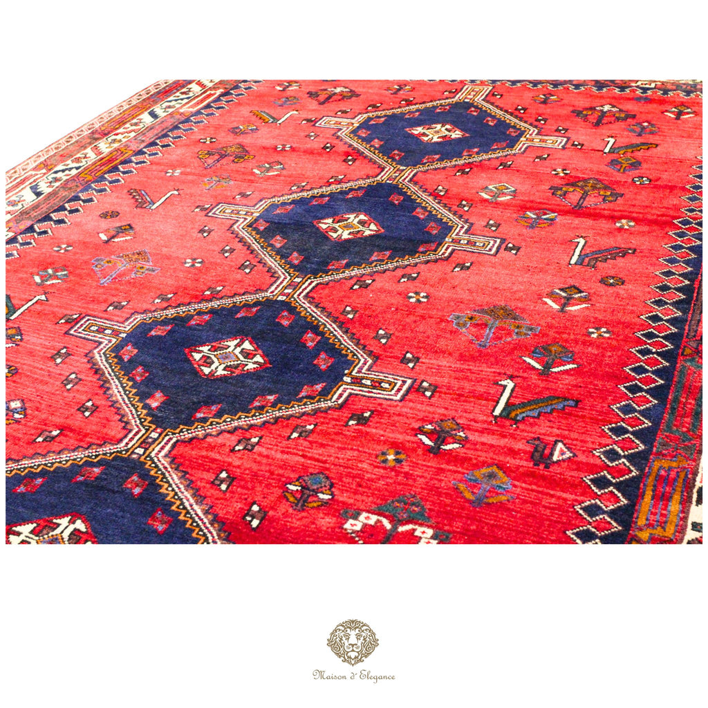 Alfombra persa Qashqai Shiraz | Diseño geométrico tribal teñido natural