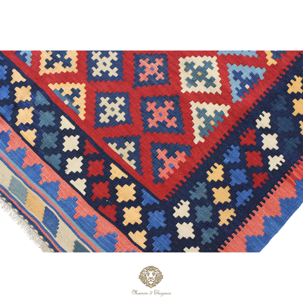 Alfombra Kilim Persa Qashqai Antigua Lana Natural Diseño Geométrico 153x272 cm
