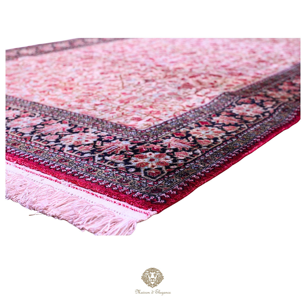 Alfombra persa tipo pasillo de seda pura superfina, anudada a mano, tintes naturales, | obra maestra, firmada, 89 x 350 cm