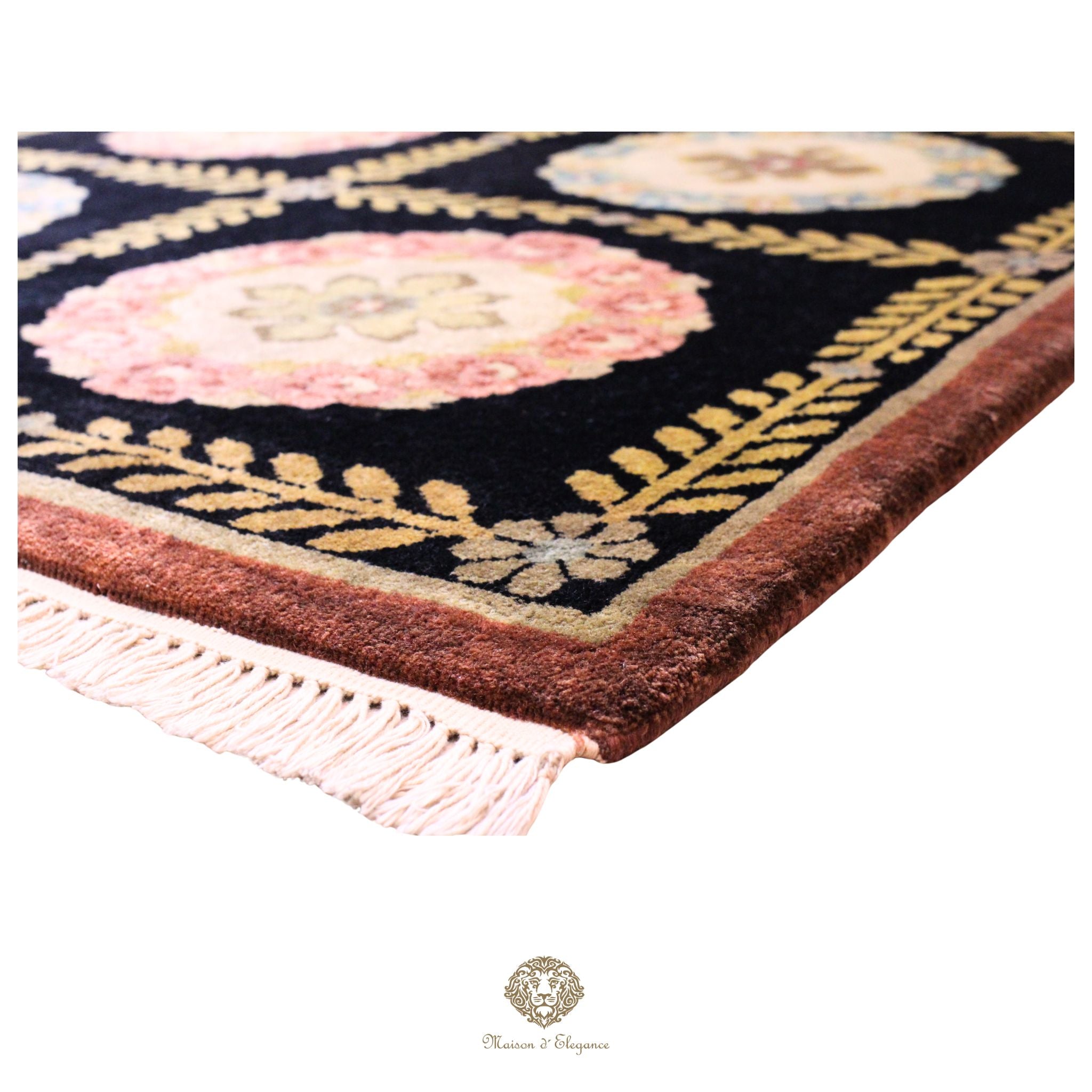 Alfombra nepalí, fina alfombra oriental. Diseño Art nouveau en tonos negros | Lana 187 x 285 cm