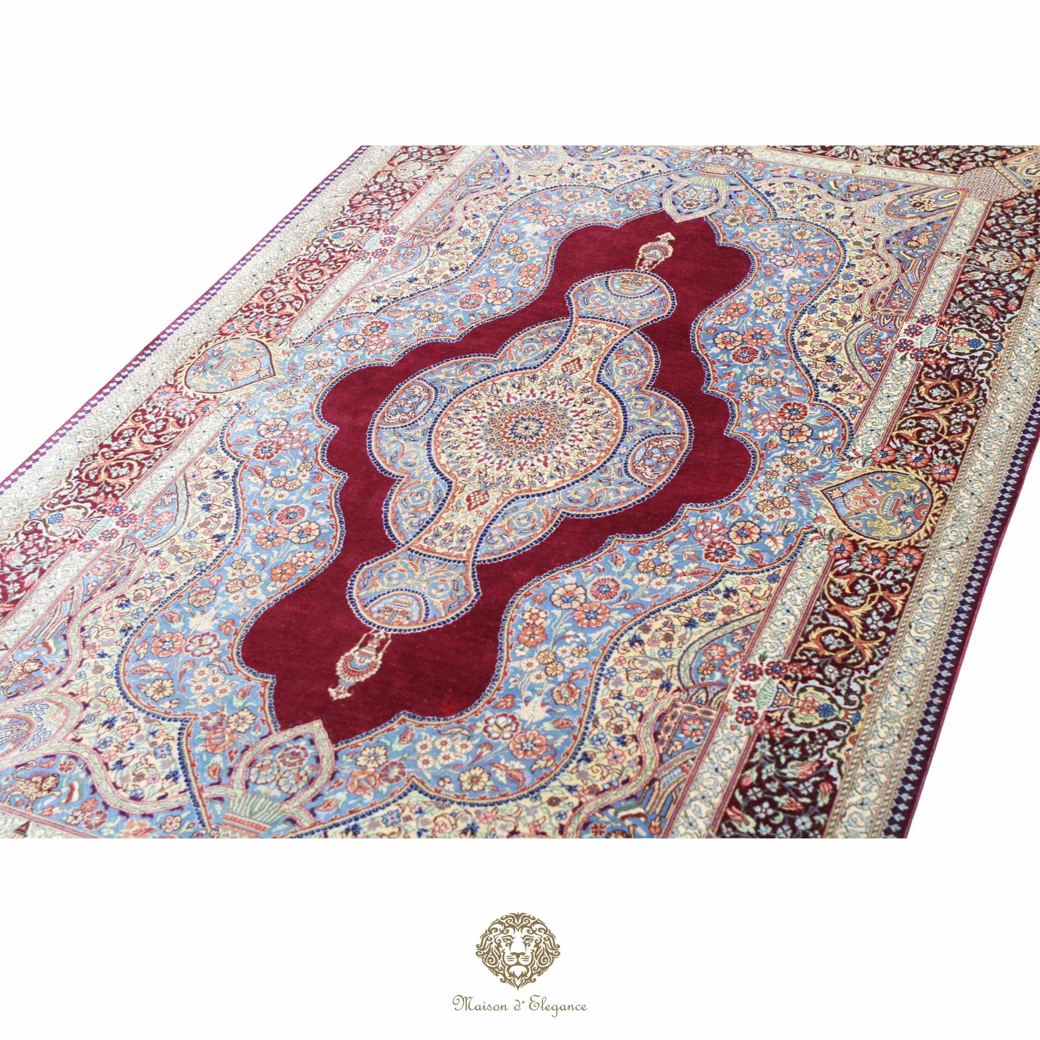 Alfombra persa exclusiva de seda pura, anudada a mano, teñida de forma natural, obra maestra de alta gama, firmada, 98 x 160 cm