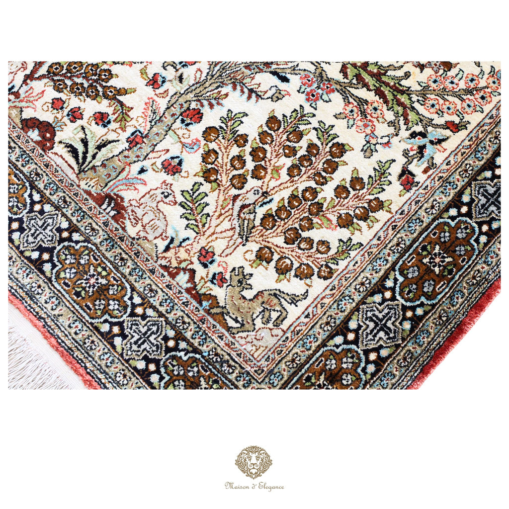 Alfombra persa exclusiva de seda pura, anudada a mano, teñida de forma natural, obra maestra de alta gama, firmada, 78 x 141 cm