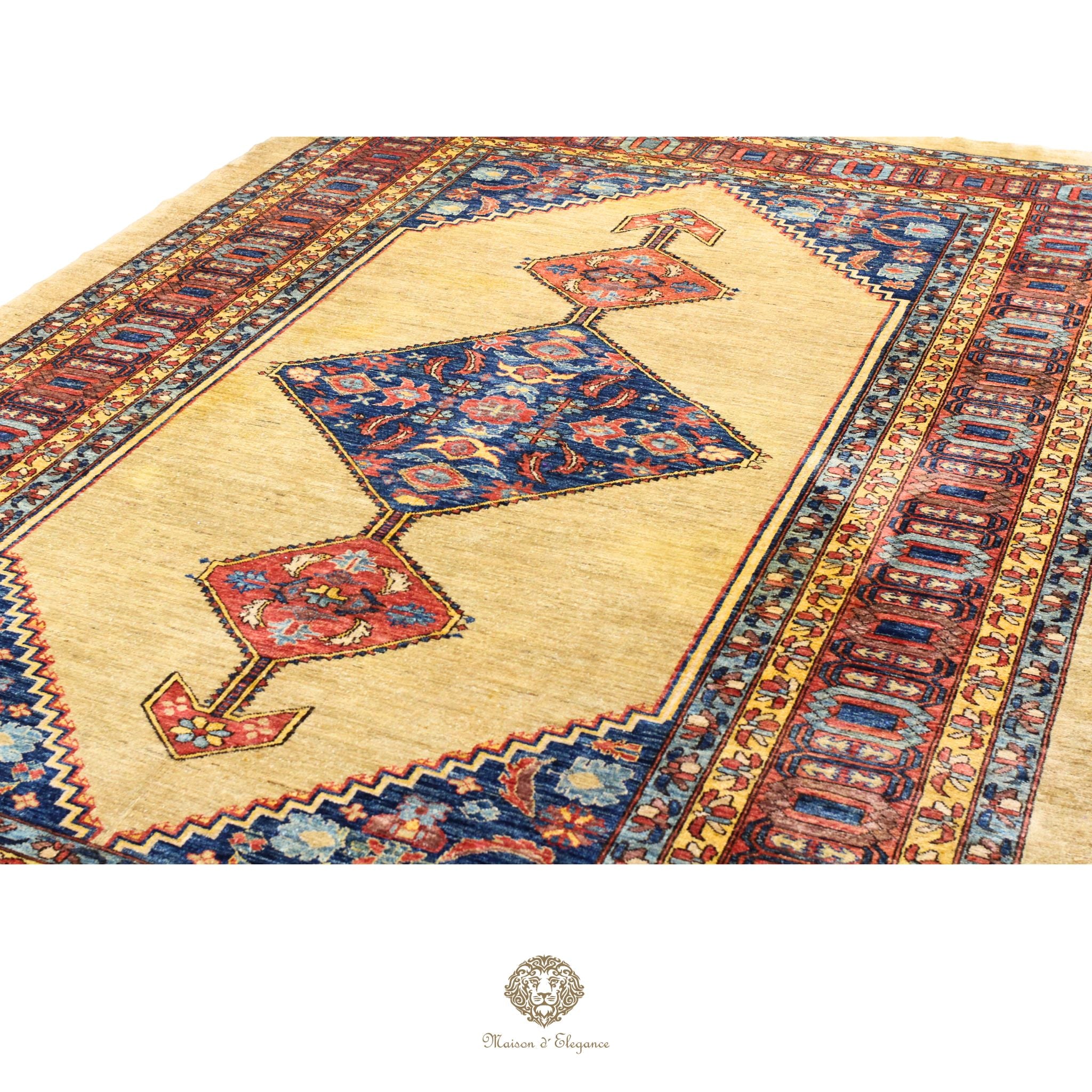 Alfombra persa de lujo estilo Bakhshayesh, lana fina | Reproducción de diseño de medallón color marfil, 240 x 342 cm