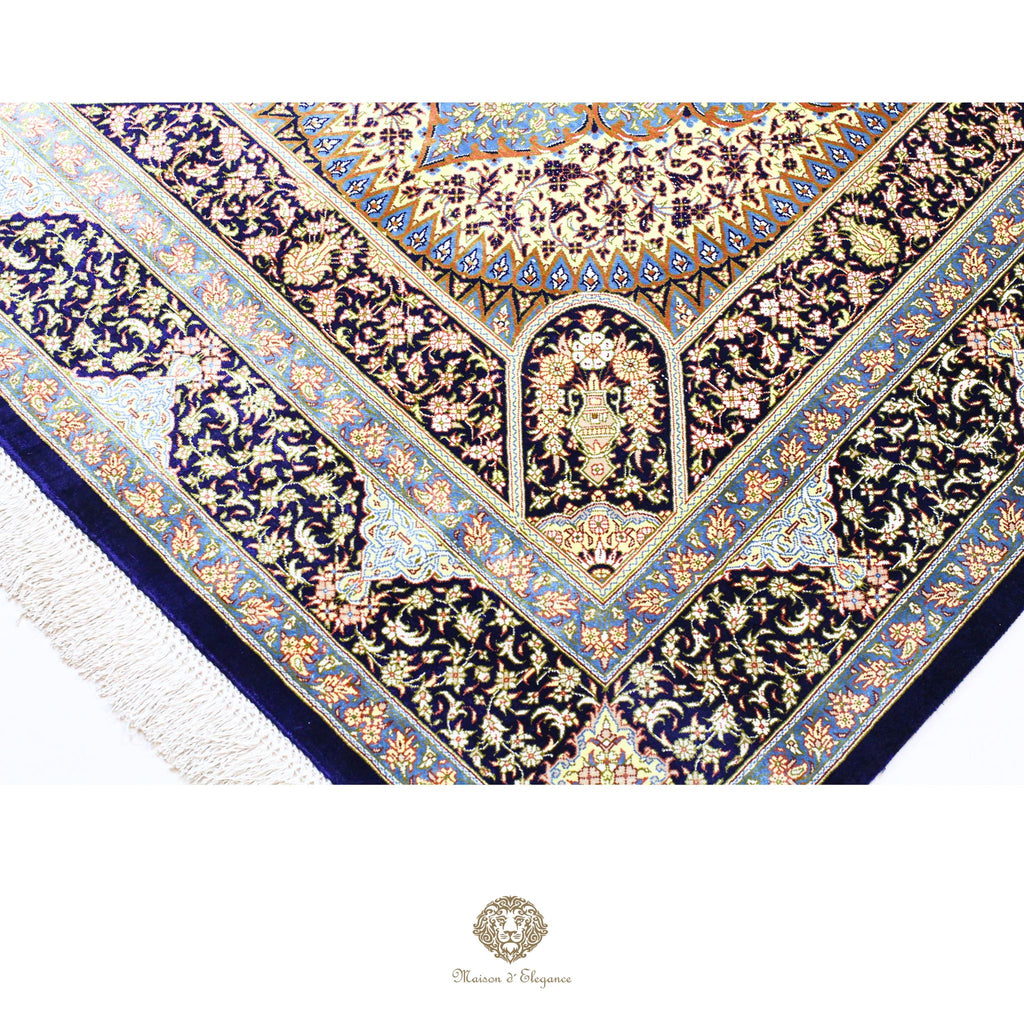 Alfombra persa exclusiva de seda pura, anudada a mano, teñida de forma natural, obra maestra de alta gama, firmada, 103 x 160 cm
