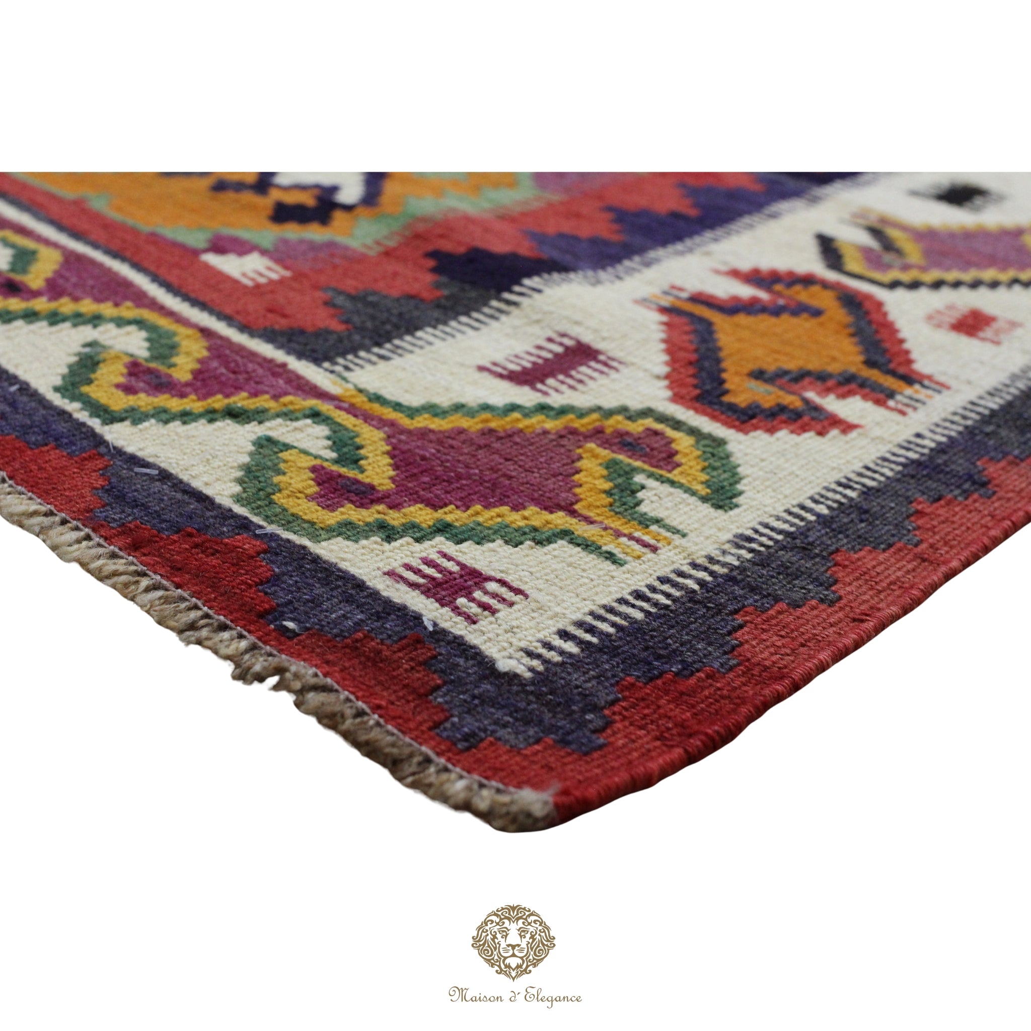 Alfombra Kilim Persa Qashqai Antigua Lana Natural Diseño Geométrico 164x281 cm
