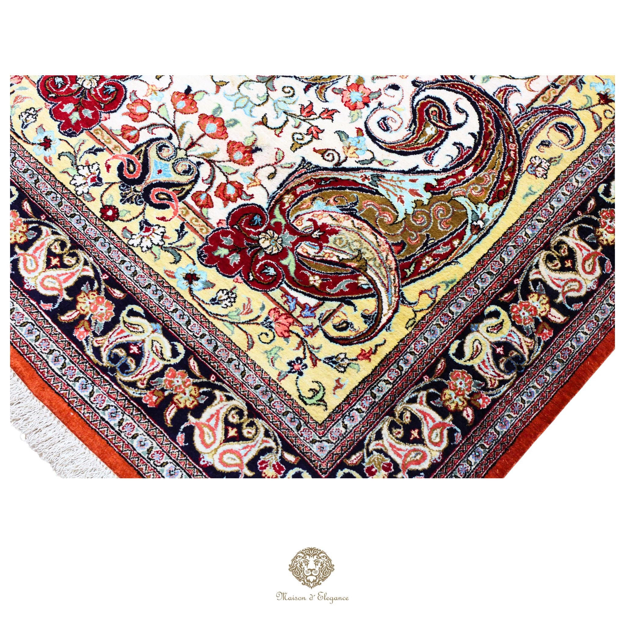 Alfombra persa exclusiva de seda pura, anudada a mano, teñida de forma natural, obra maestra de alta gama, firmada, 98 x 153 cm