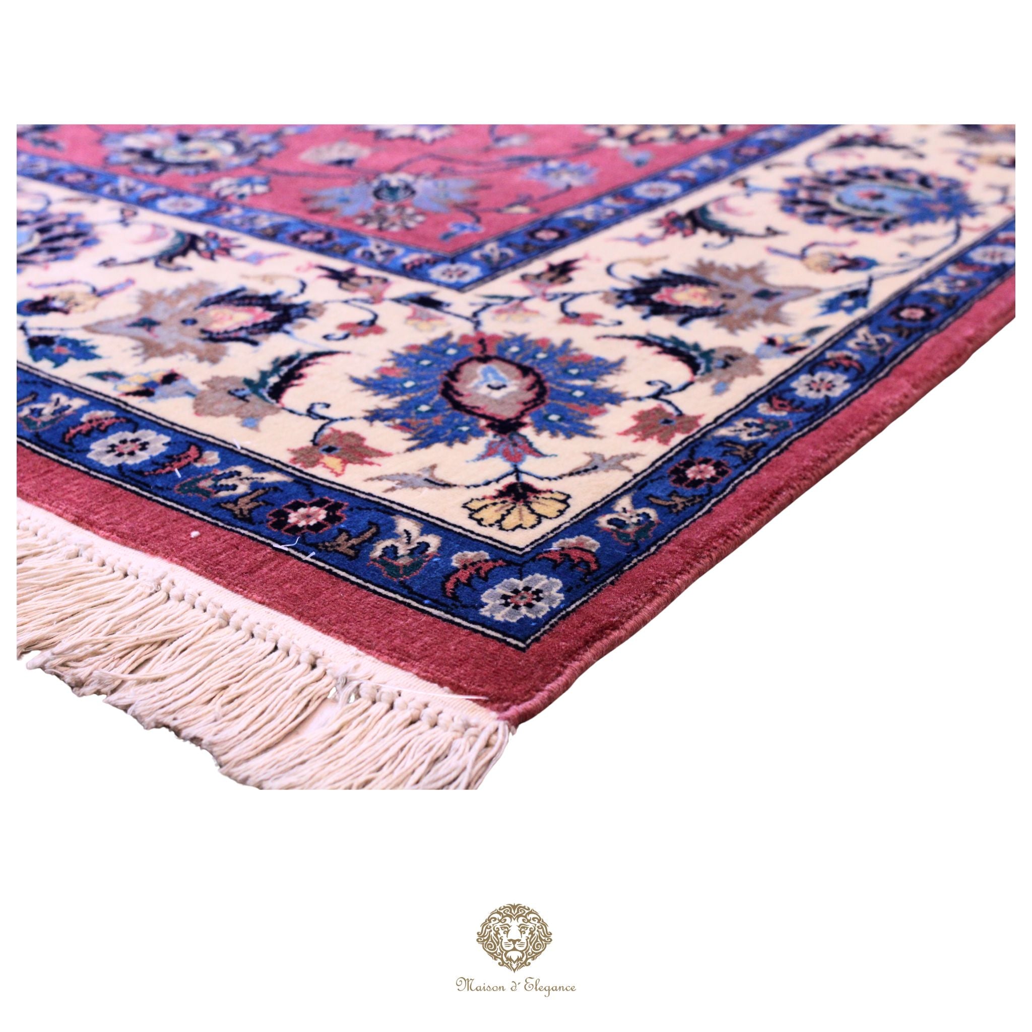 Alfombra persa Kashan | Diseño floral azul marino de lana