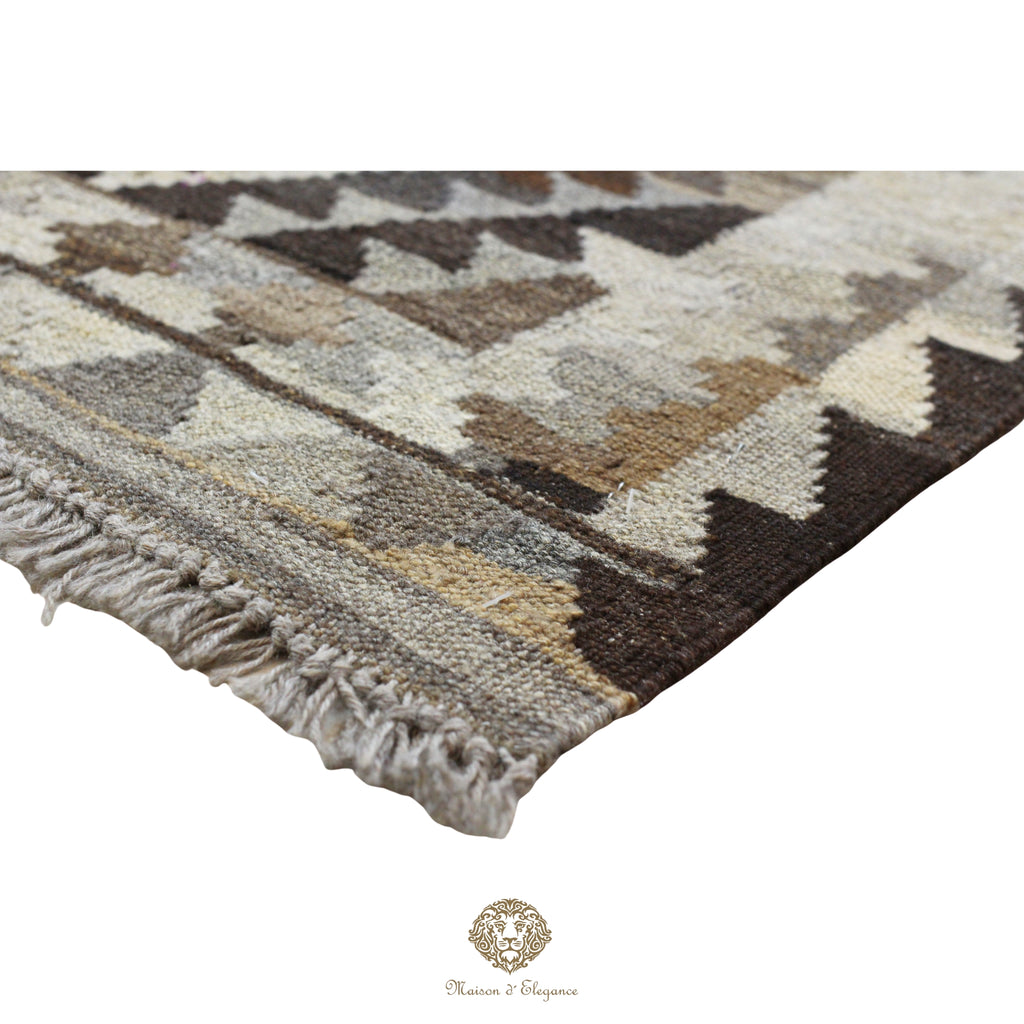 Alfombra Kilim Geométrico Transicional 135x194cm Lana Pura Teñido Natural - Artesanal