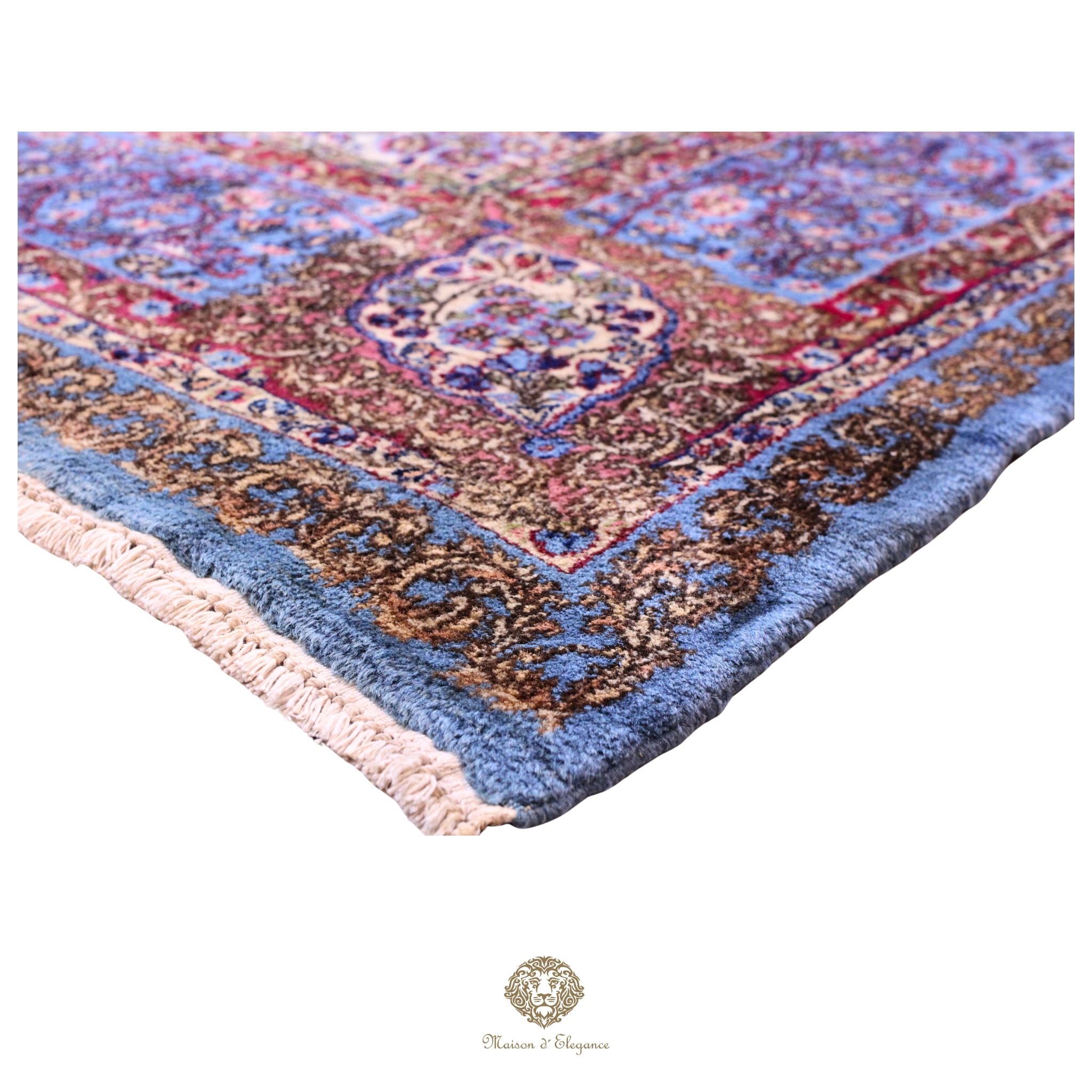 Alfombra persa antigua de lana Kerman Lavar | Diseño floral con medallón 265 x 381 cm