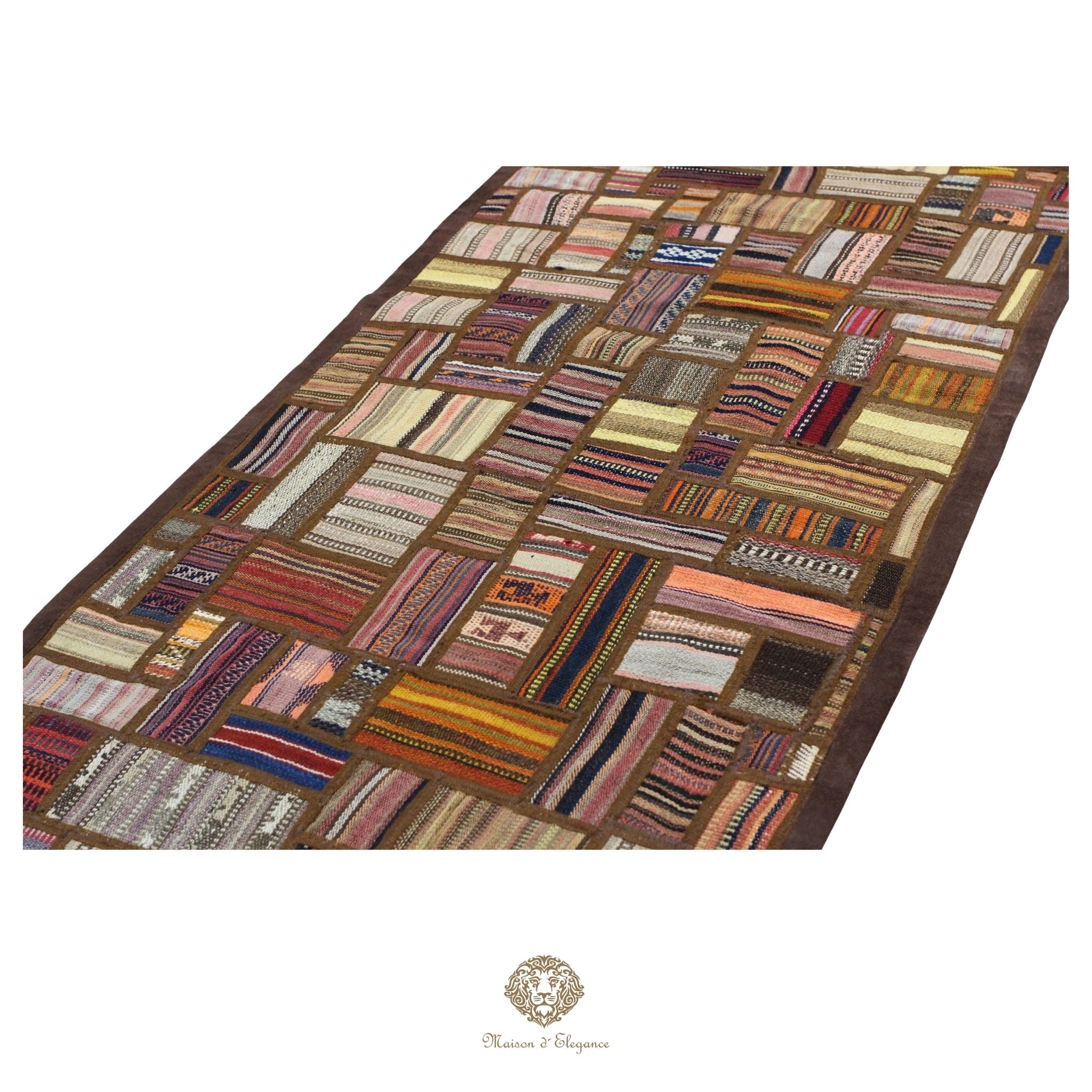 Alfombra persa Kilim Patchwork Runner | Cosido con refuerzo de cuero 69x148 cm