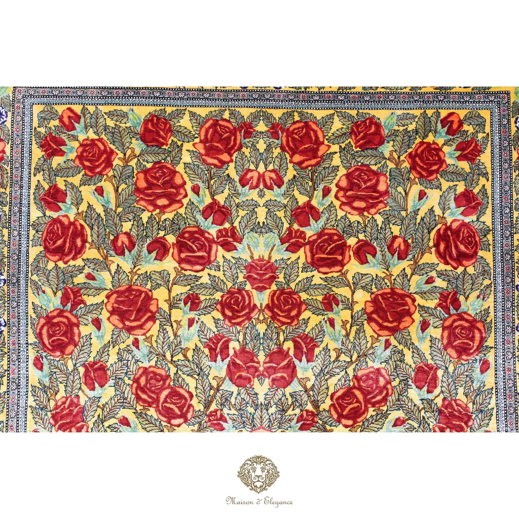 Alfombra persa exclusiva de seda pura - Obra maestra anudada a mano con tintes naturales, firmada, 104 x 162 cm, Diseño de mil flores
