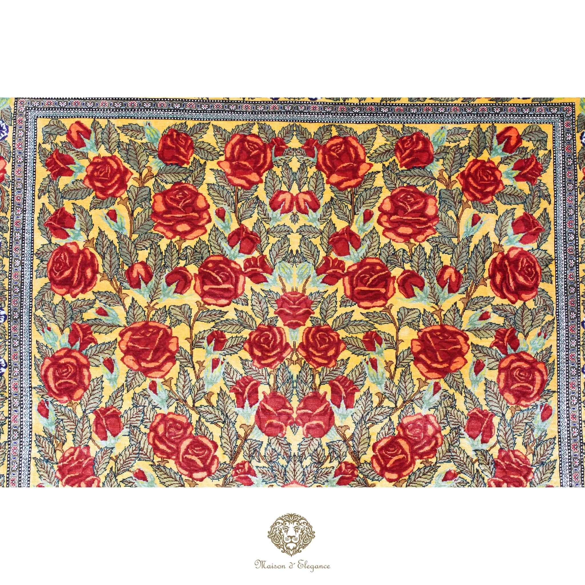 Alfombra persa exclusiva de seda pura - Obra maestra anudada a mano con tintes naturales, firmada, 104 x 162 cm, Diseño de mil flores