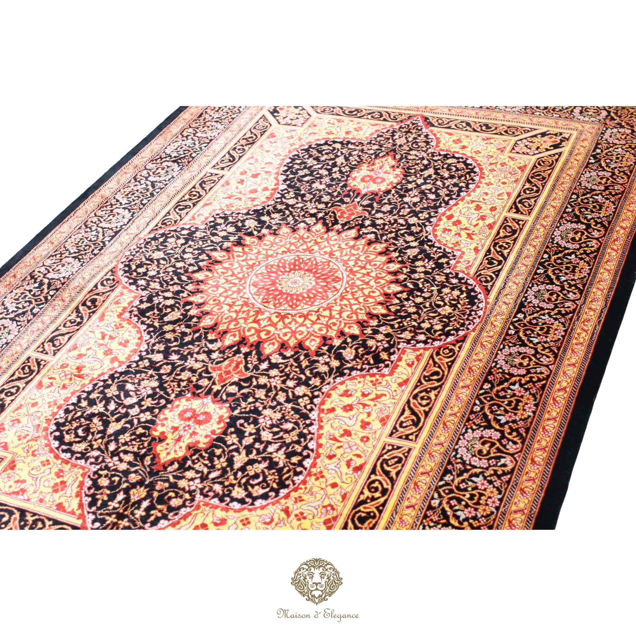 Alfombra persa exclusiva de seda pura, anudada a mano, teñida con tintes naturales, obra maestra con diseño de medallón, firmada, 97x150 cm