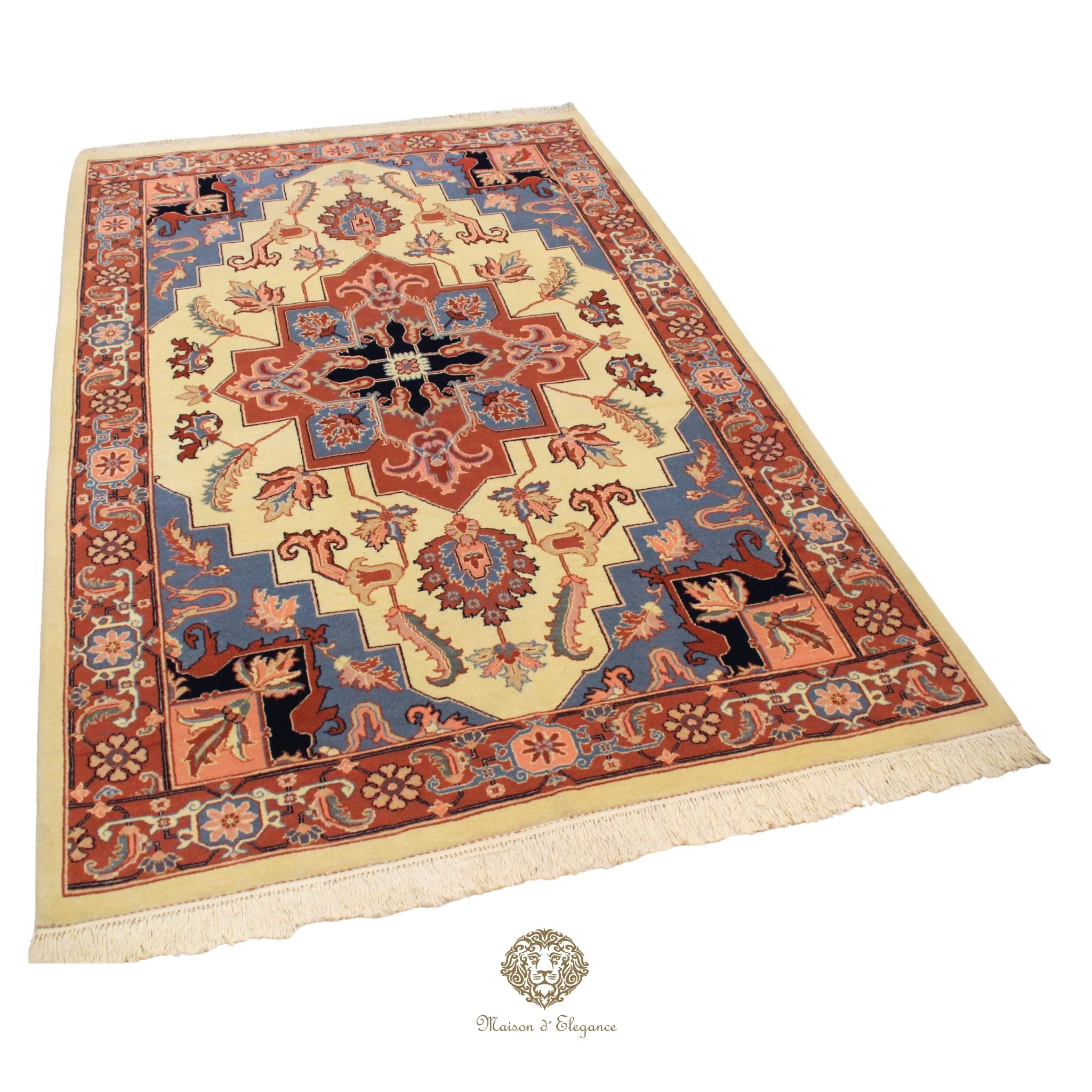 Decorative rug with intricate patterns on a Ivory background