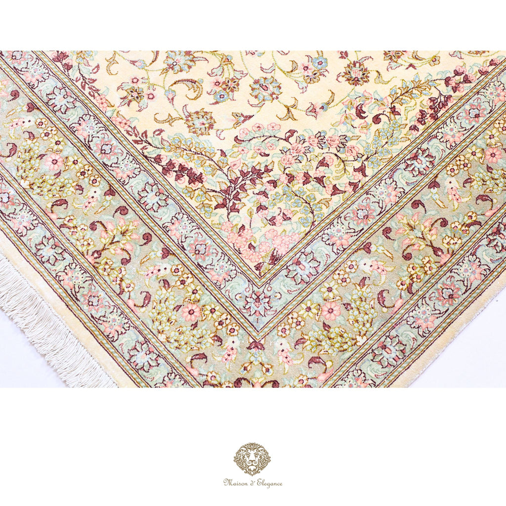 Alfombra persa exclusiva de seda pura, anudada a mano, teñida de forma natural, obra maestra de alta gama, firmada, 99 x 155 cm