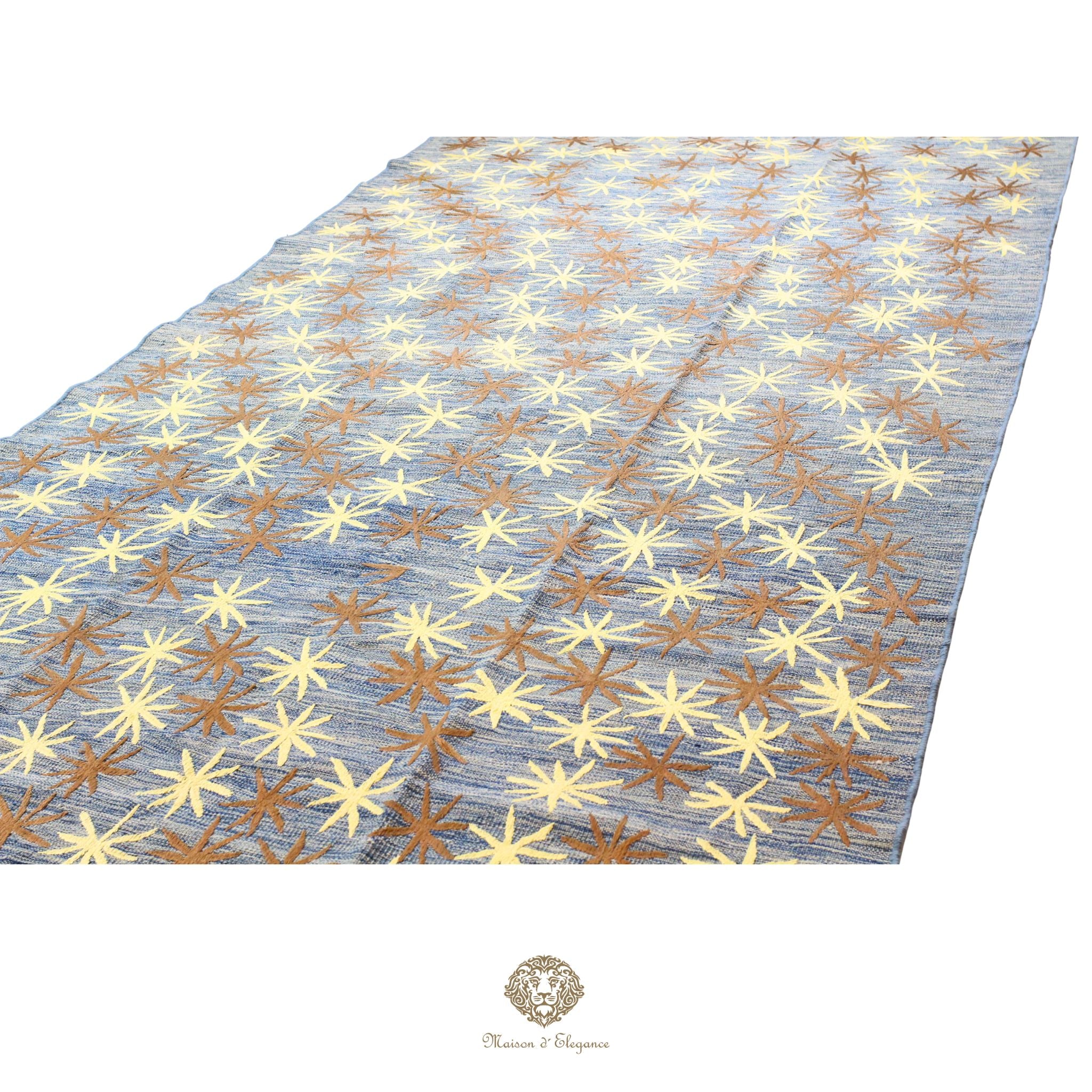 Kilim única moderna Tejido a Mano | Alfombra Plana de Lana y Seda con Tintes Naturales 186x357 cm