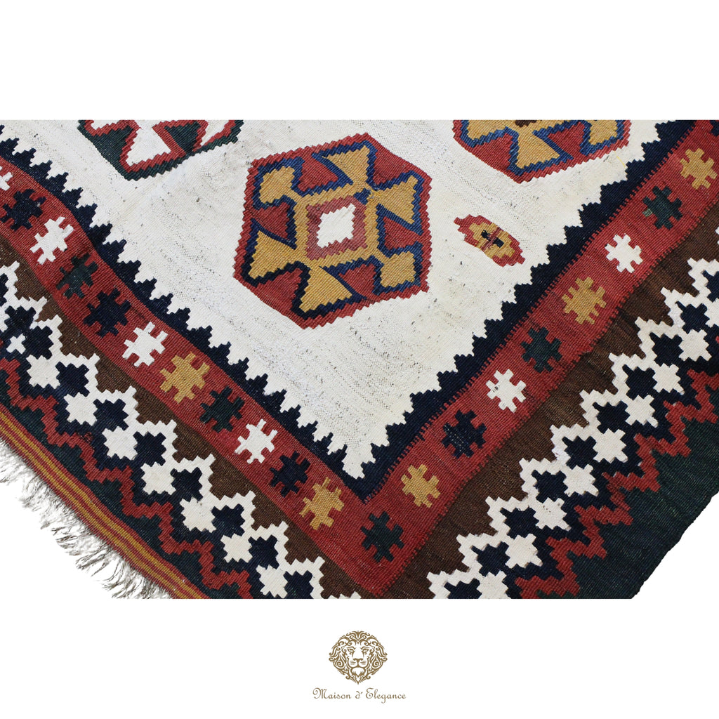 Alfombra Kilim Persa Qashqai Antigua Lana | Diseño Geométrico 136x237 cm