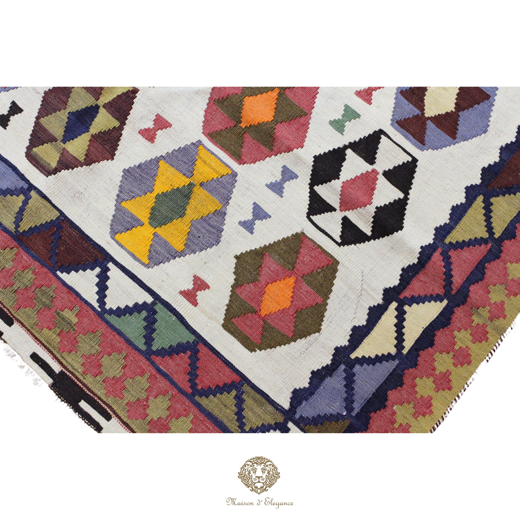 Alfombra Kilim Persa Qashqai Antigua Lana Natural Diseño Geométrico 163x258 cm