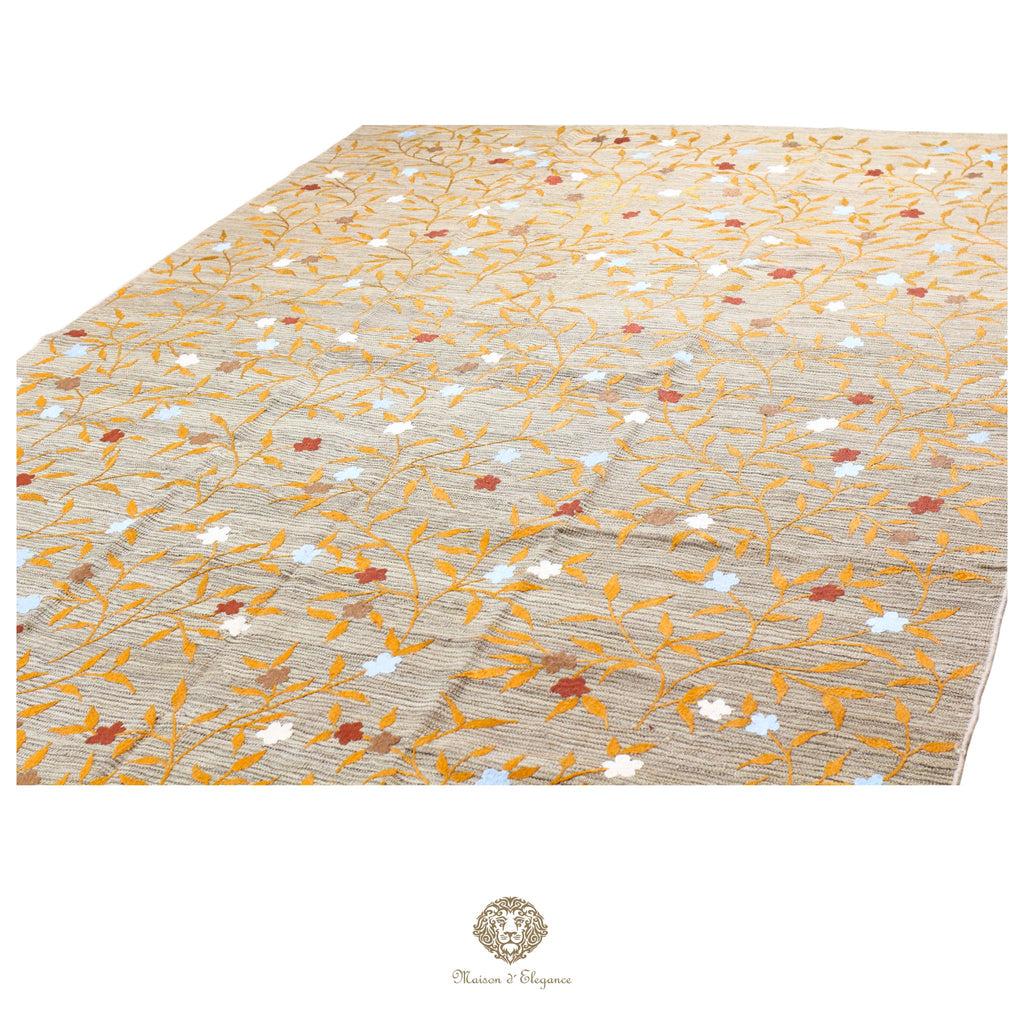 Kilim única moderna Tejido a Mano | Alfombra Plana de Lana y Seda con Tintes Naturales 215x301 cm