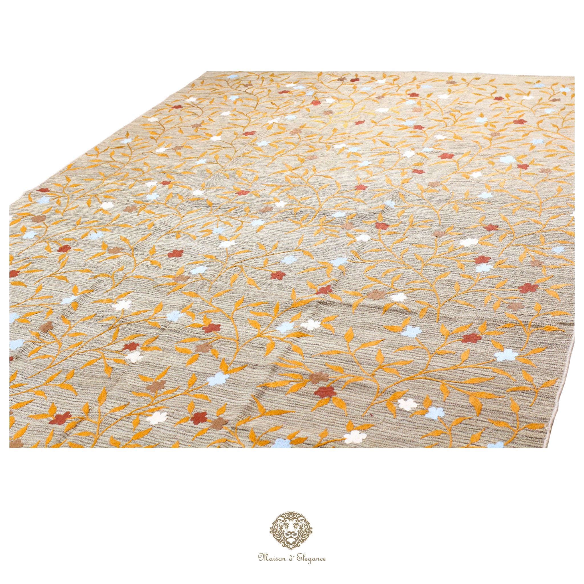 Kilim única moderna Tejido a Mano | Alfombra Plana de Lana y Seda con Tintes Naturales 215x301 cm