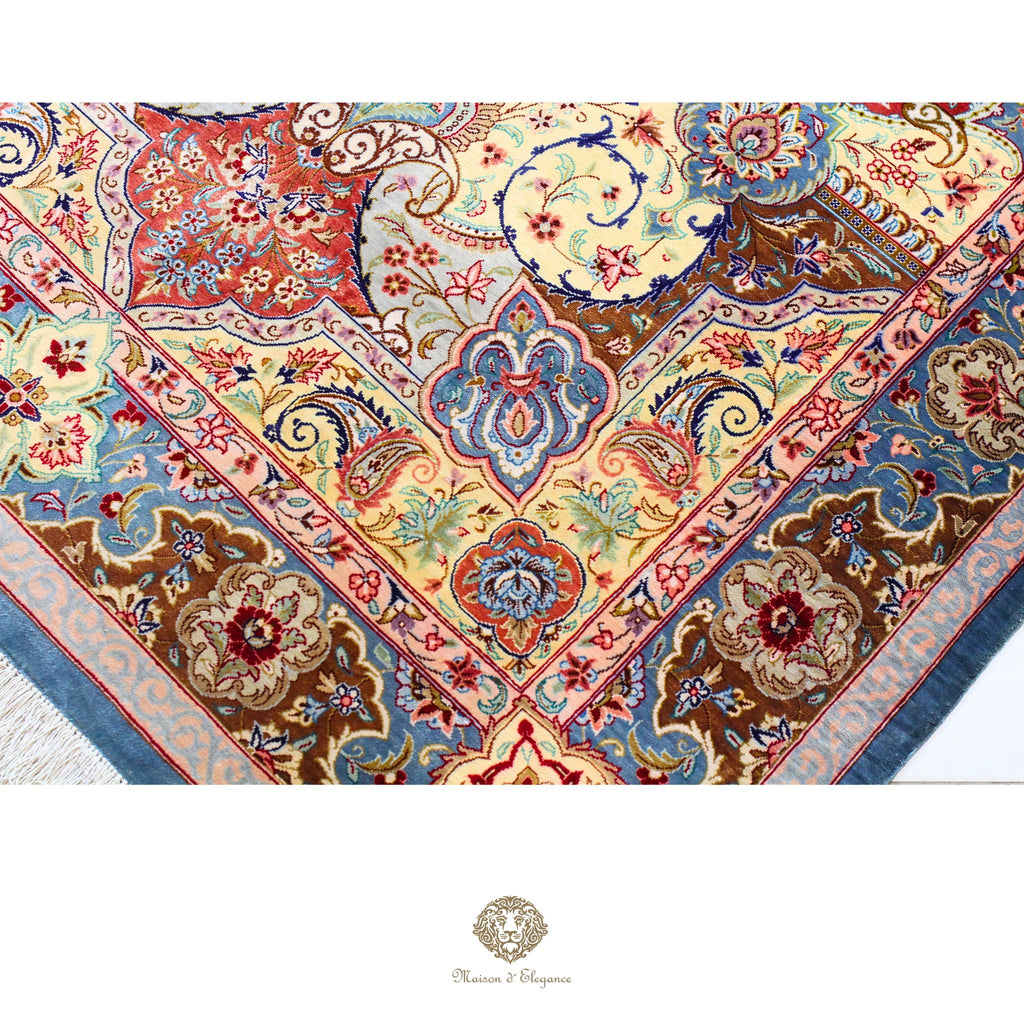 Alfombra persa Qom exclusiva de seda pura | Obra maestra anudada a mano con tintes naturales, firmada, 100 x 161 cm
