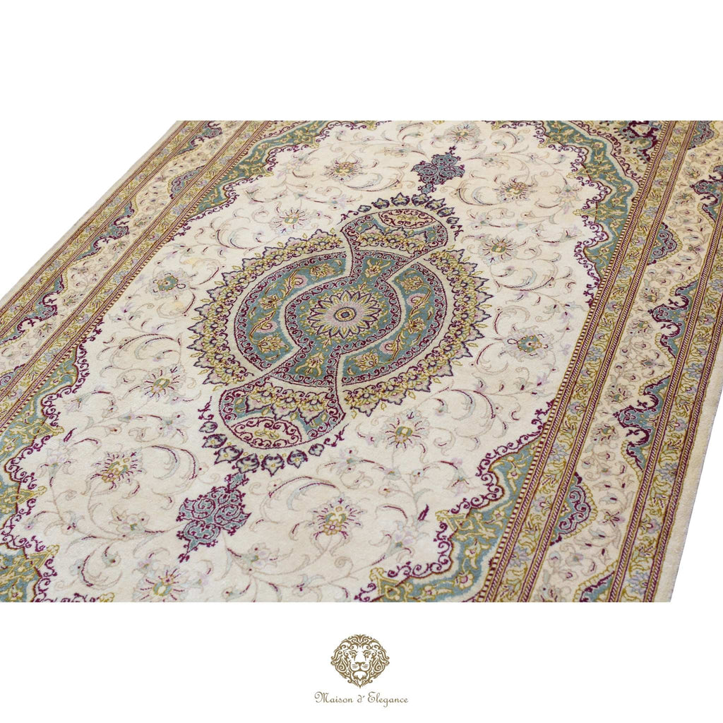 Alfombra persa exclusiva de seda pura, anudada a mano, teñida de forma natural, obra maestra de alta gama, firmada, 98 x 153 cm