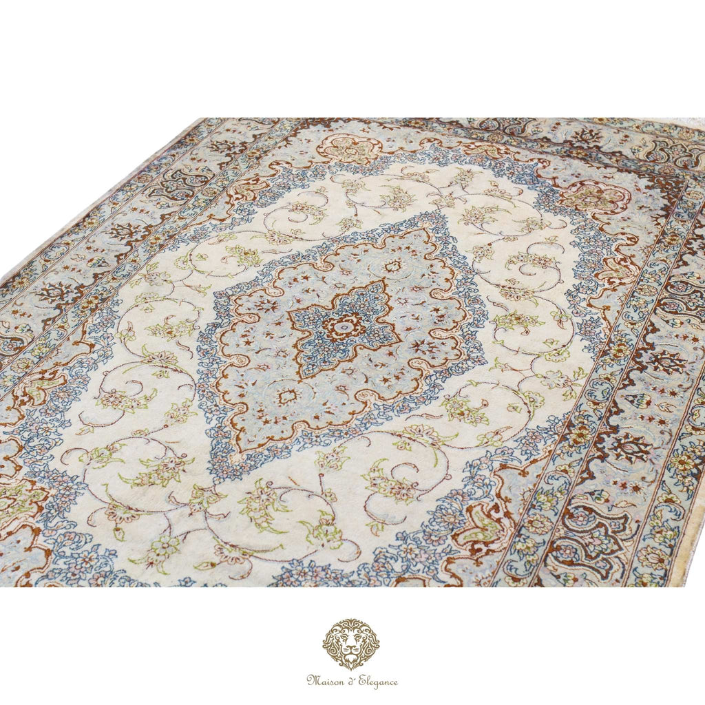 Alfombra persa exclusiva de seda pura, anudada a mano, teñida de forma natural, obra maestra de alta gama, firmada, 101 x 152 cm