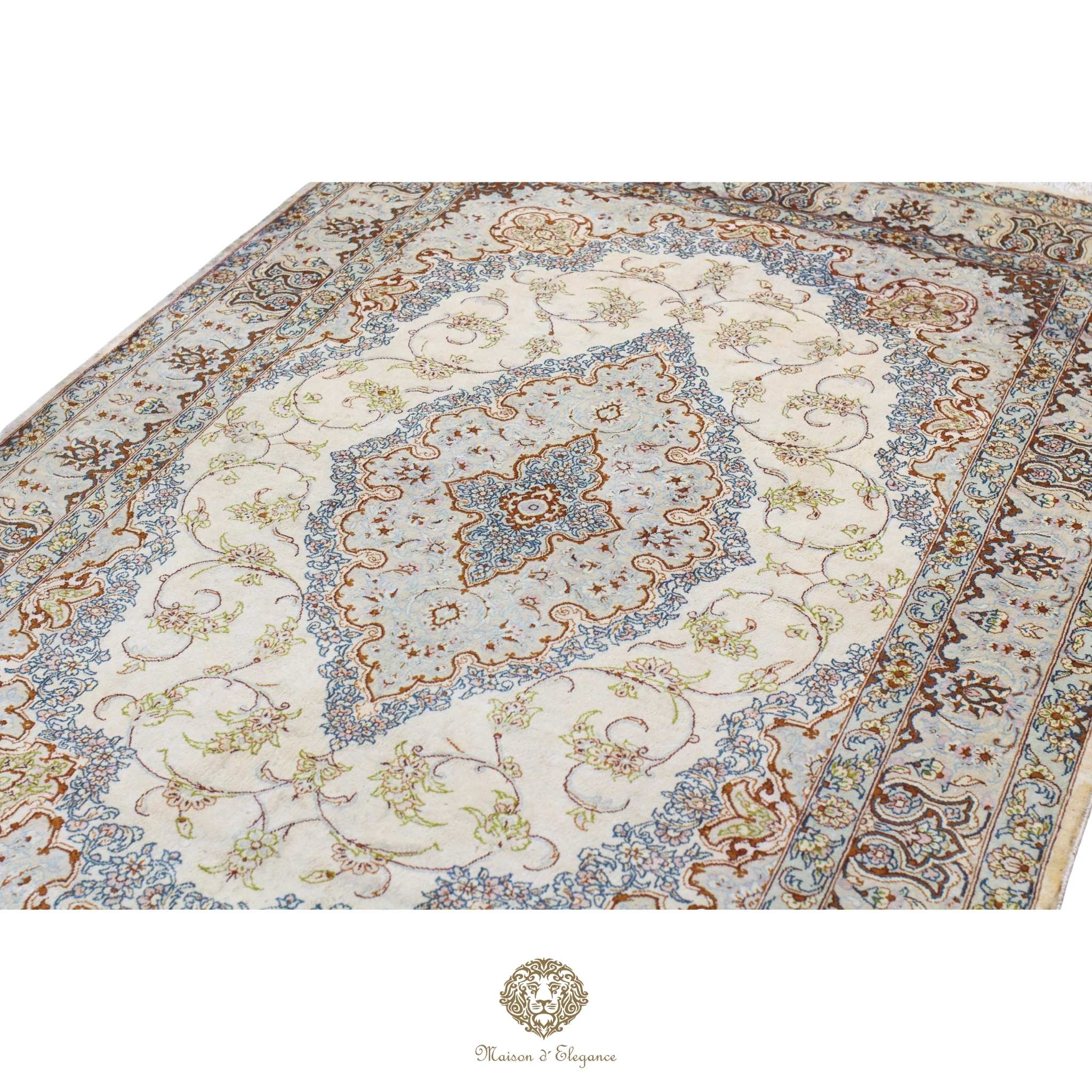 Alfombra persa exclusiva de seda pura, anudada a mano, teñida de forma natural, obra maestra de alta gama, firmada, 101 x 152 cm