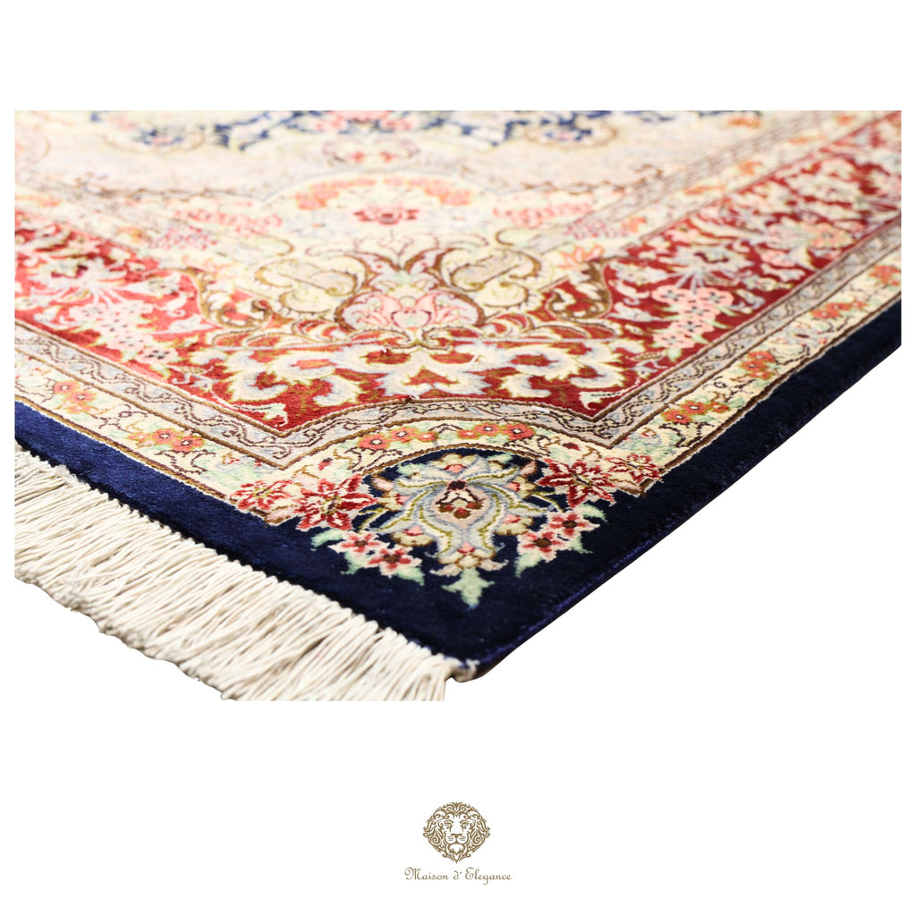 Alfombra persa exclusiva de seda pura, anudada a mano, teñida de forma natural | obra maestra de alta gama, firmada, 100 x 155 cm