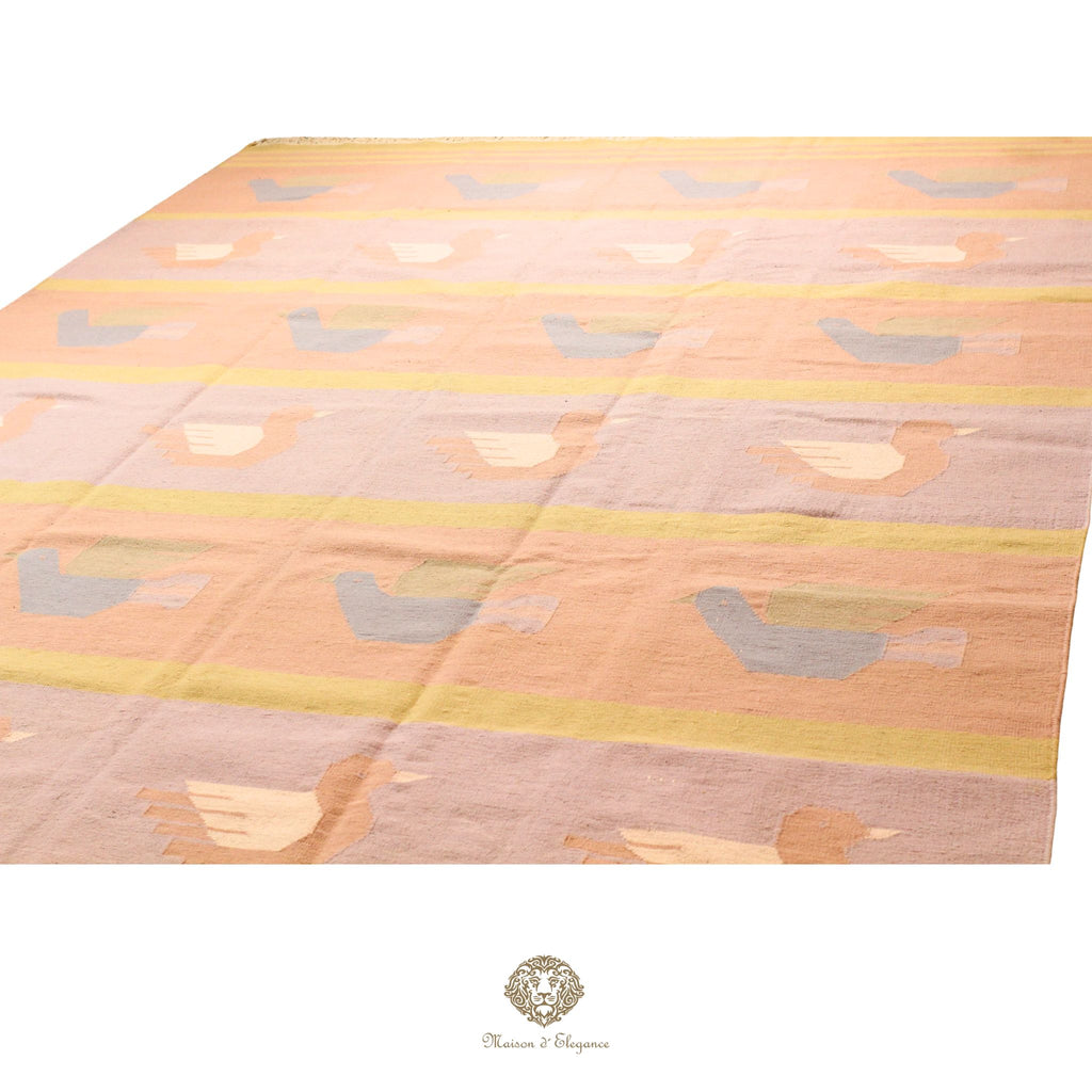 Alfombra Kilim Tejido Plano Lana Natural | Diseño Floral 273x380 cm