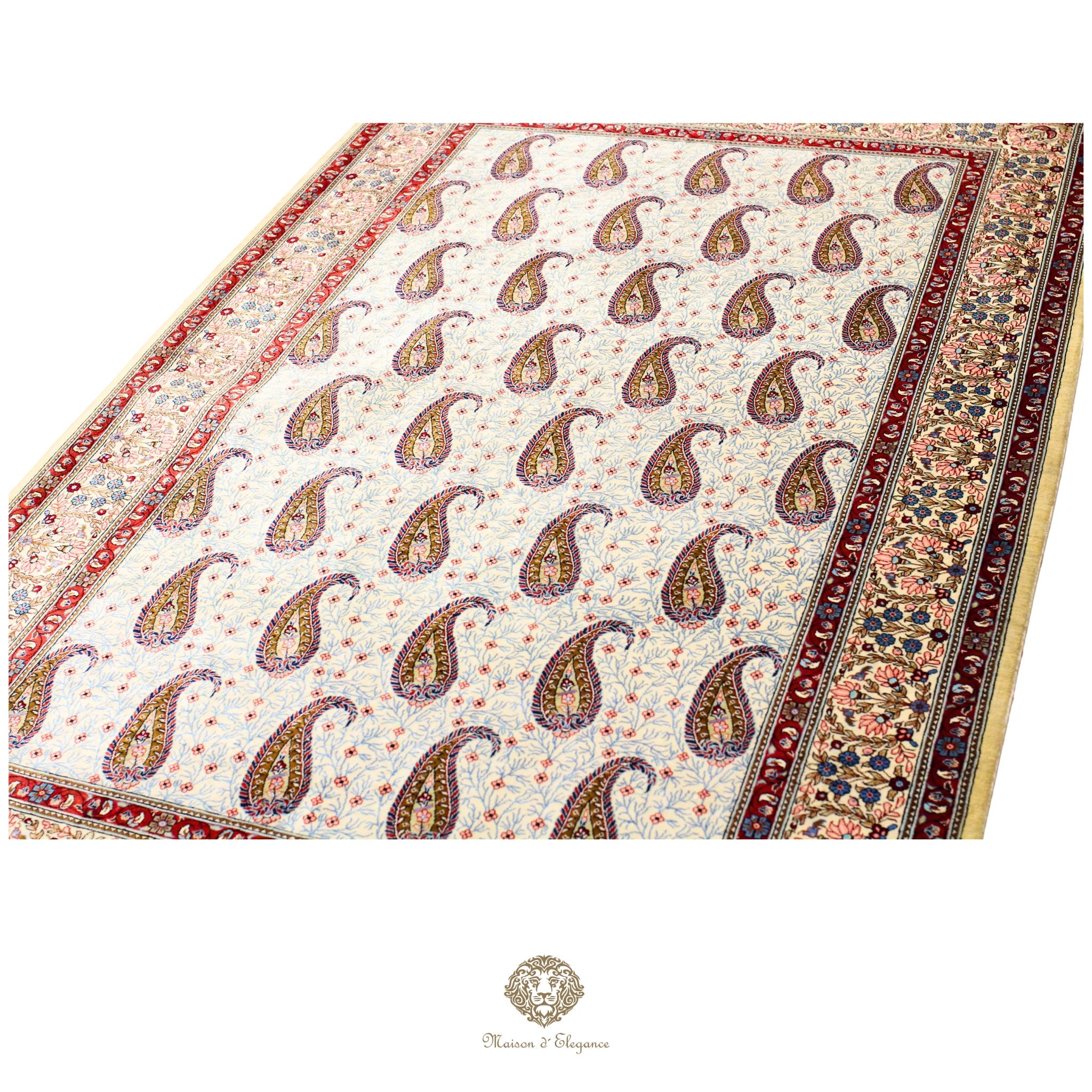 Alfombra persa de seda pura, anudada a mano, teñida con tintes naturales, | obra maestra con diseño floral integral, firmada, 101 x 156 cm