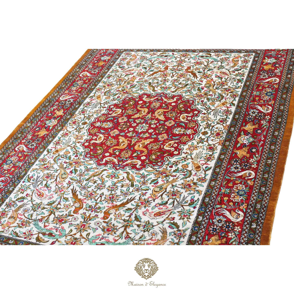 Alfombra persa exclusiva de seda pura, anudada a mano, teñida de forma natural, obra maestra de alta gama, firmada, 102 x 168 cm