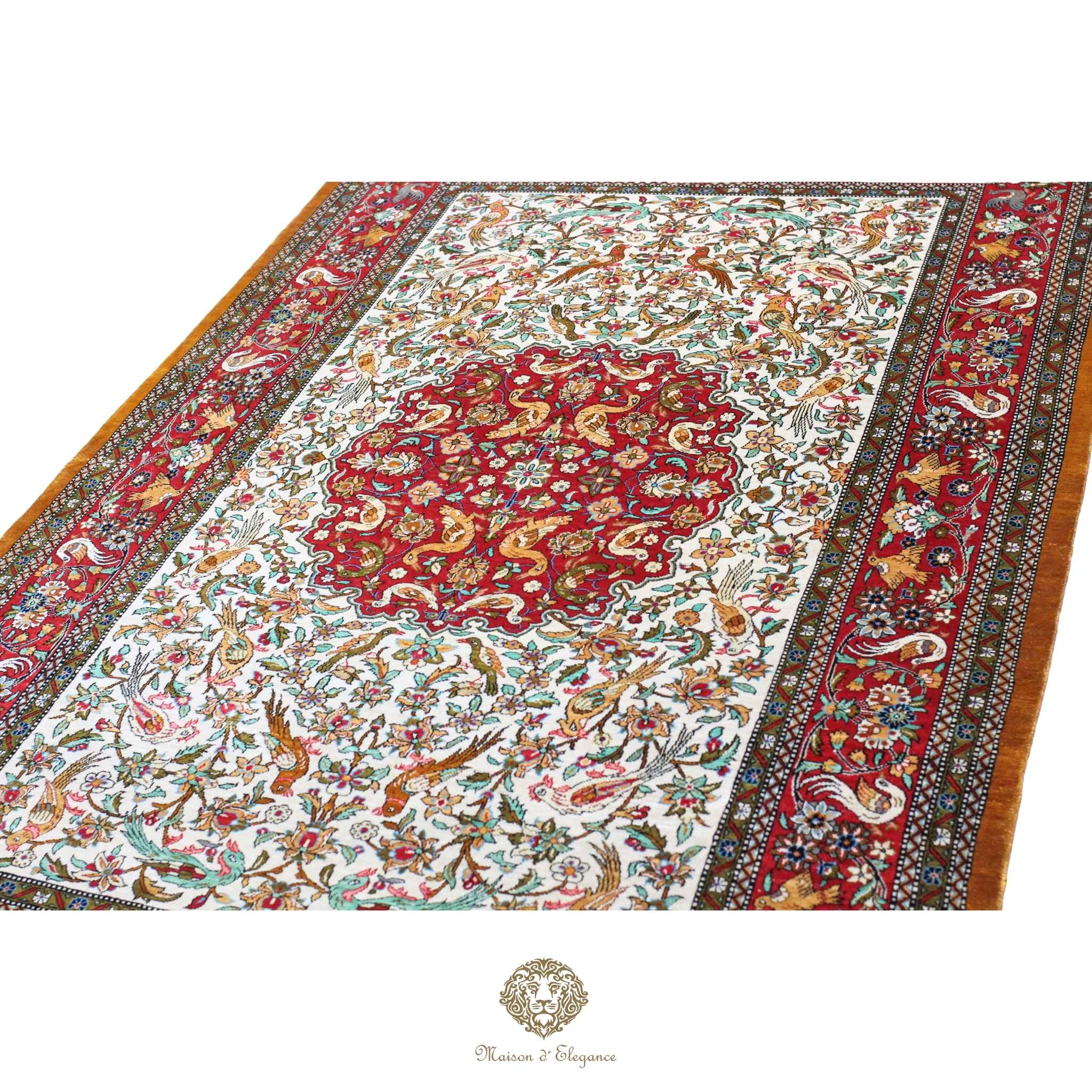 Alfombra persa exclusiva de seda pura, anudada a mano, teñida de forma natural, obra maestra de alta gama, firmada, 102 x 168 cm