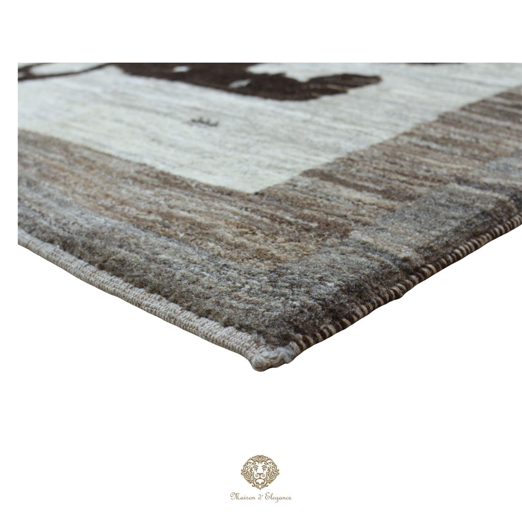 Alfombra persa Yalameh con diseño tribal de león, teñida con tintes naturales | Hecha a mano, 123 x 180 cm