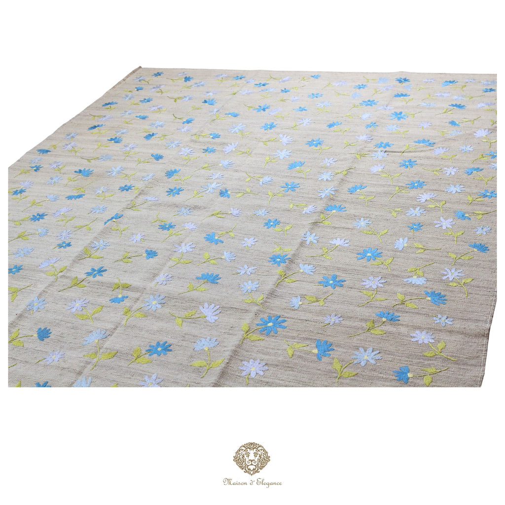 Kilim única moderna Tejido a Mano | Alfombra Plana de Lana y Seda con Tintes Naturales 209x281 cm