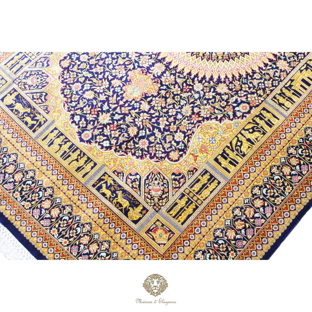Alfombra persa exclusiva de seda pura, anudada a mano, teñida de forma natural, obra maestra de alta gama, firmada, 98 x 160 cm