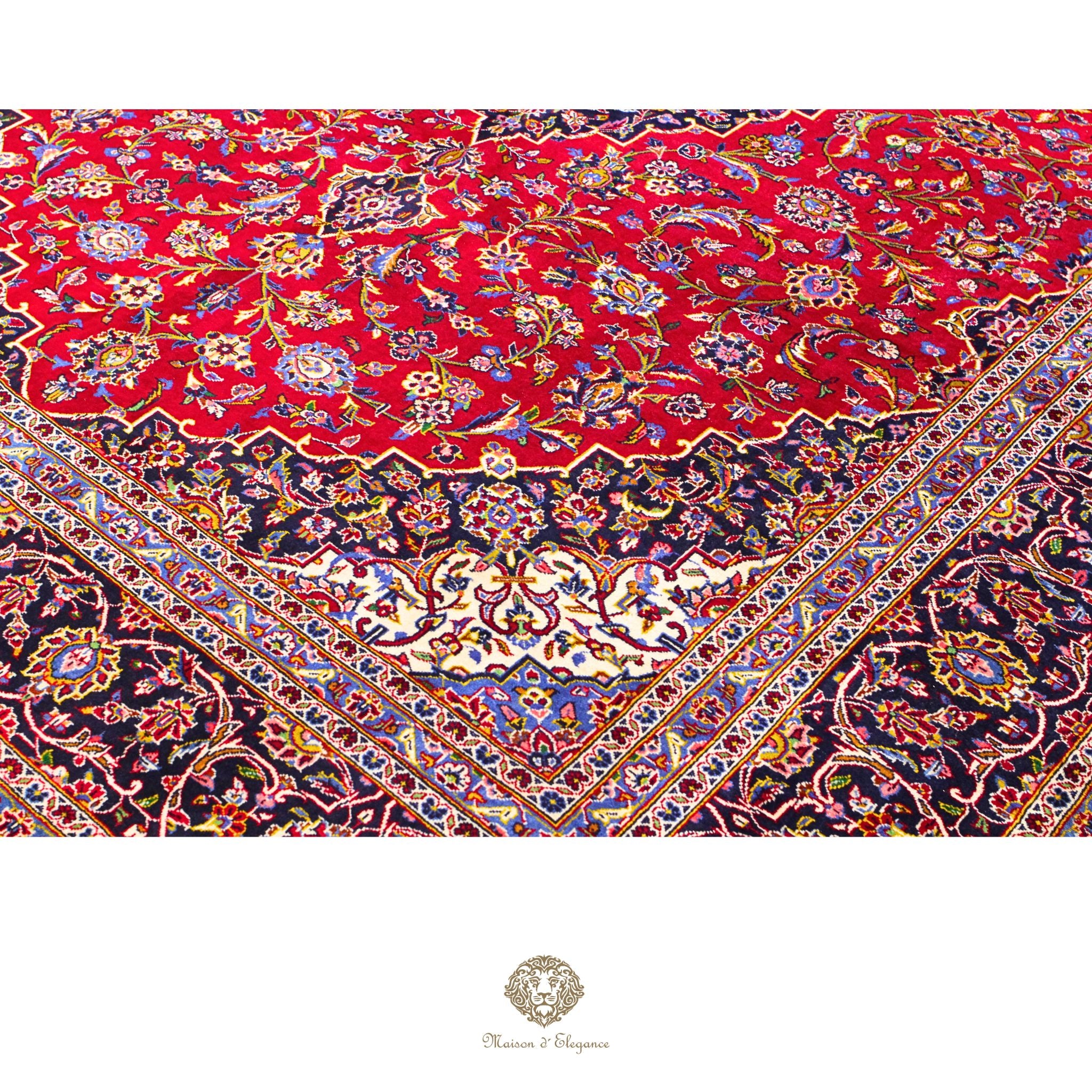 Impresionante alfombra clásica persa Kashan con diseño de medallón | Colores naturales vibrantes 300 x 395 cm
