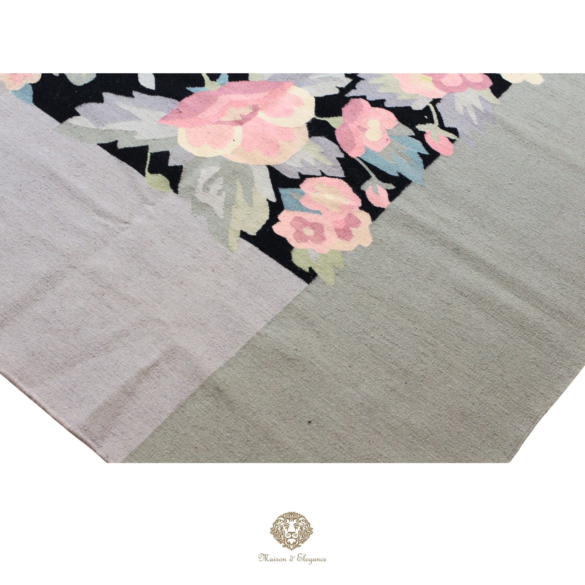 Alfombra Kilim fina, tejido plano, lana color natural | Diseño floral europeo, 270x361 cm