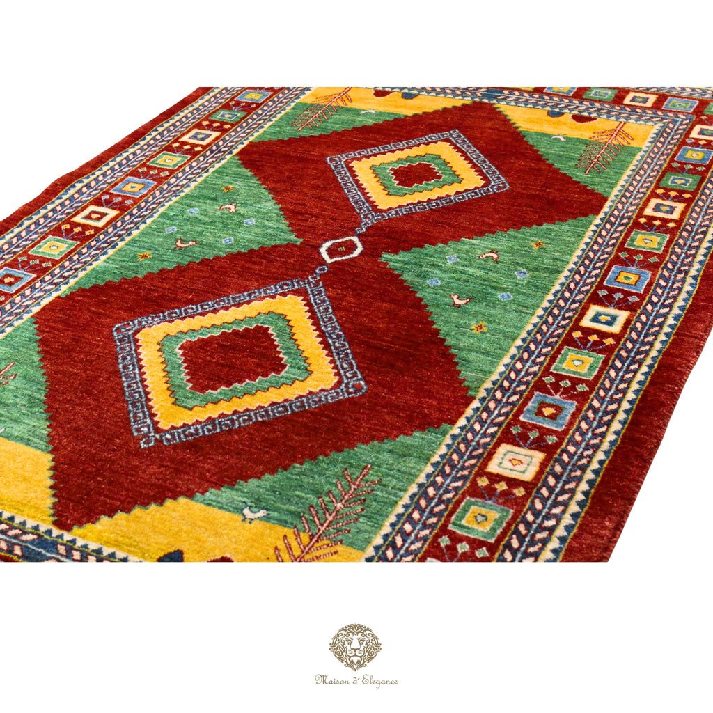 Alfombra persa Kashkuli colorida naturale | Gabbeh de lana hecha a mano 124 x 183 cm