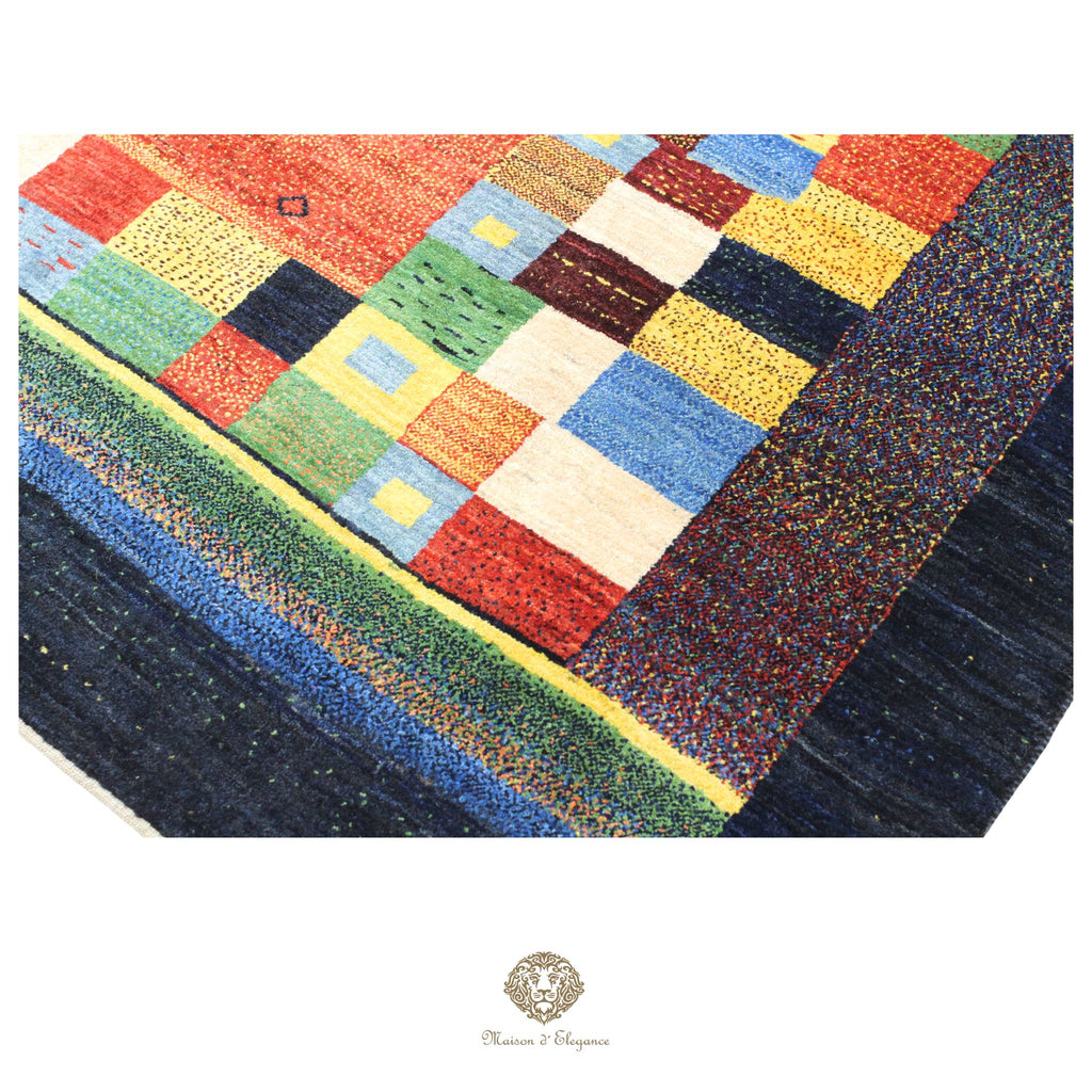 Alfombra persa Kashkuli colorida vistosa | Gabbeh de lana hecha a mano 196 x 201 cm