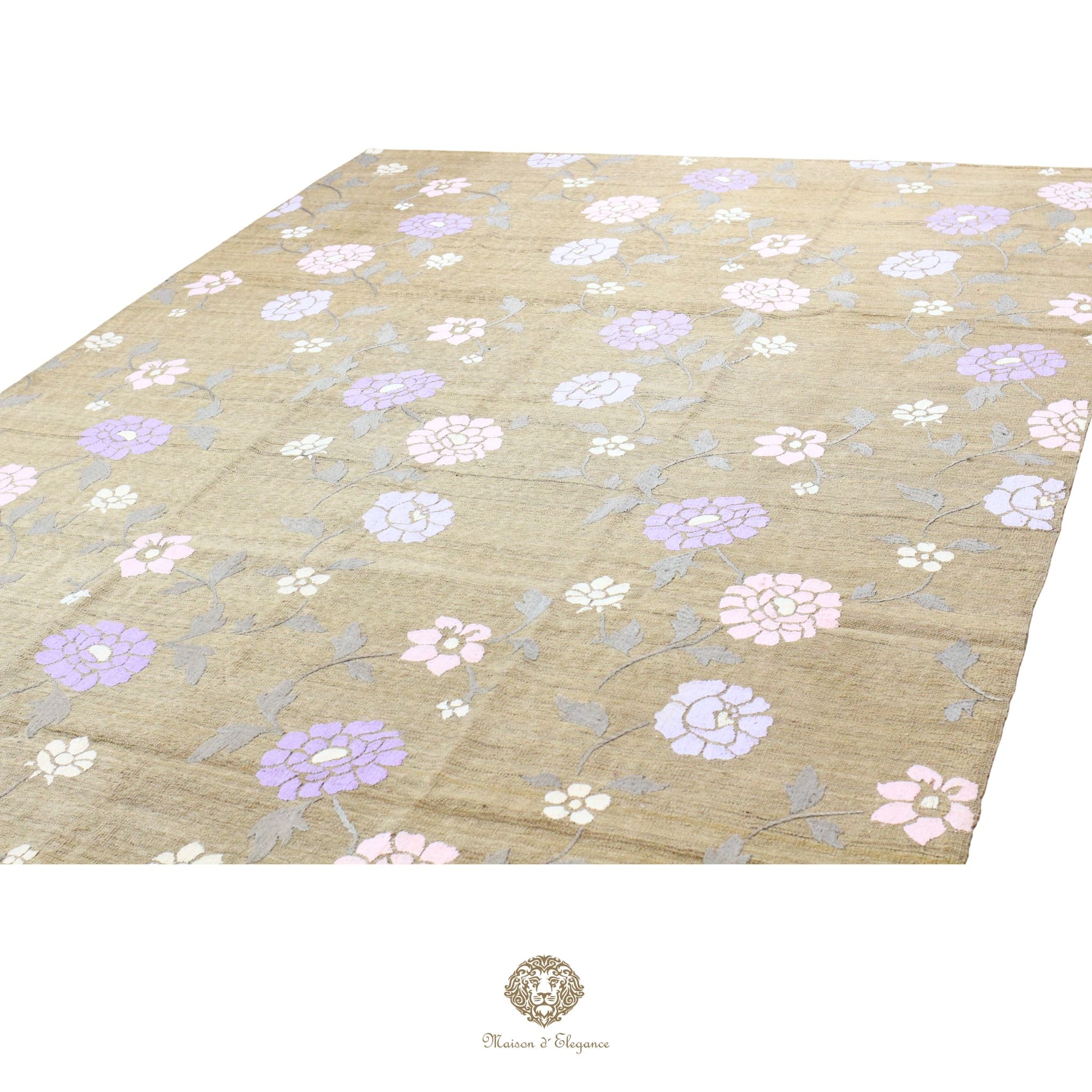 Kilim única moderna Tejido a Mano | Alfombra Plana de Lana y Seda con Tintes Naturales 210x285 cm