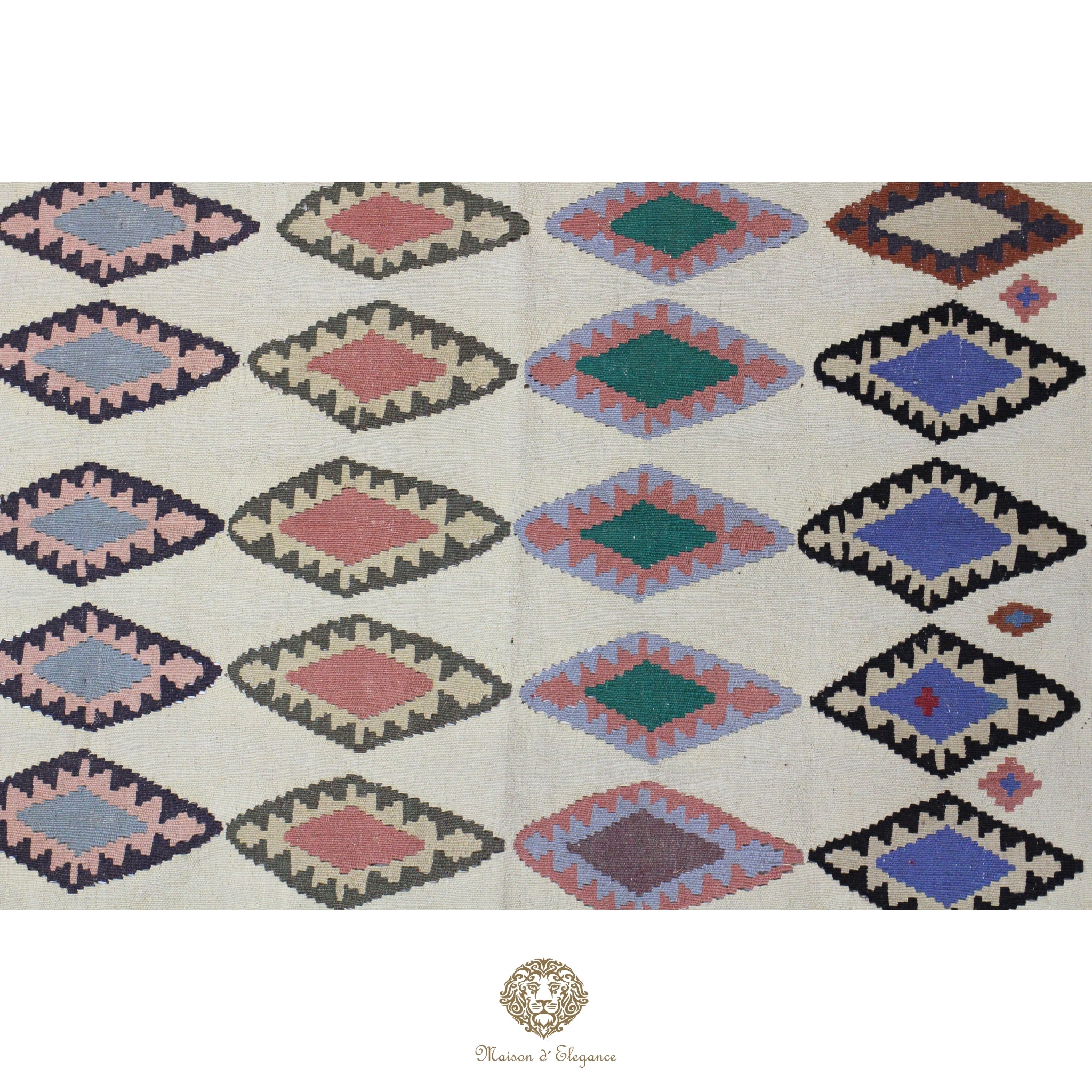 Alfombra Kilim Persa Qashqai Antigua Lana | Diseño Geométrico 126x201 cm