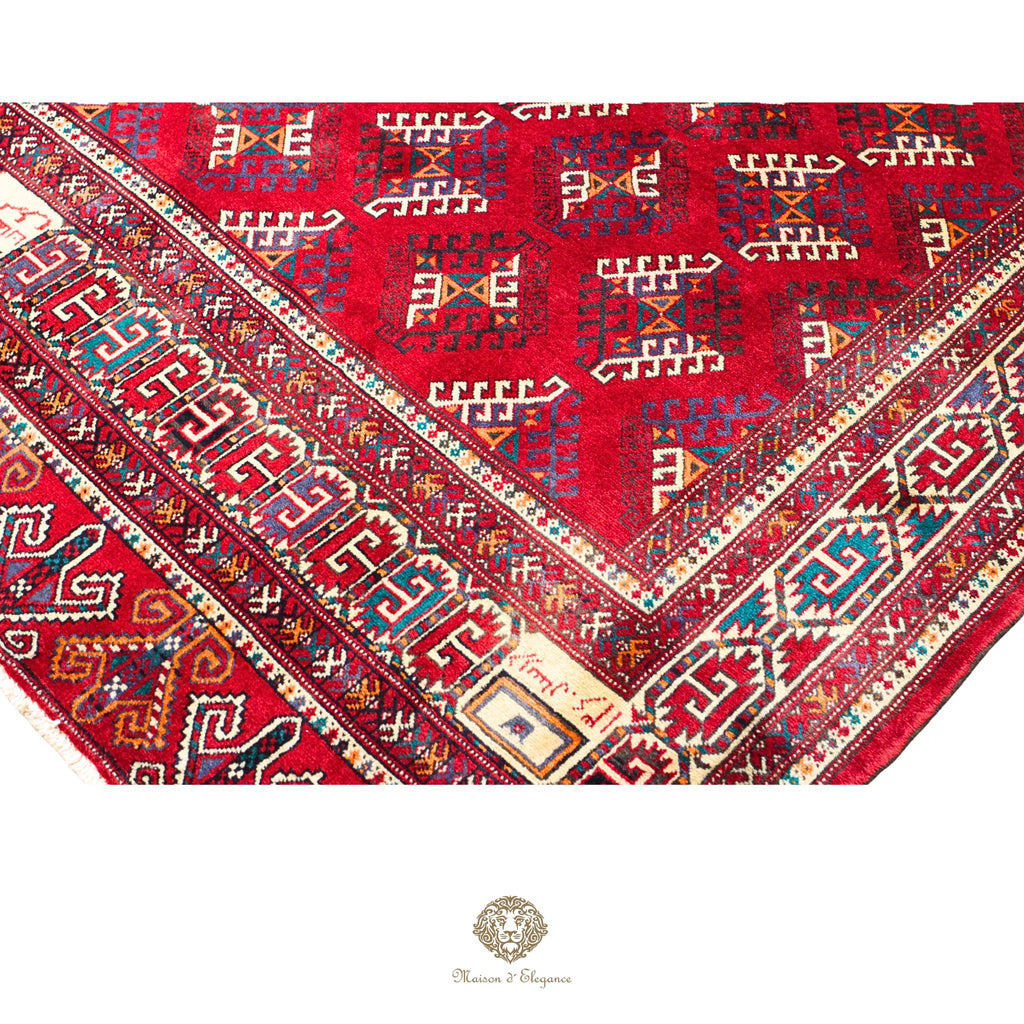 Alfombra persa tradicional de lana Belutch, color rojo | Diseño geométrico nómada, 212 x 332 cm