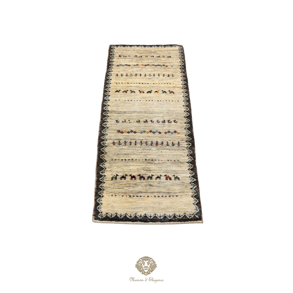 Loribaft Alfombra de pasillo persa blanca nómada artesanal | Lana Artesanal 41x150 cm
