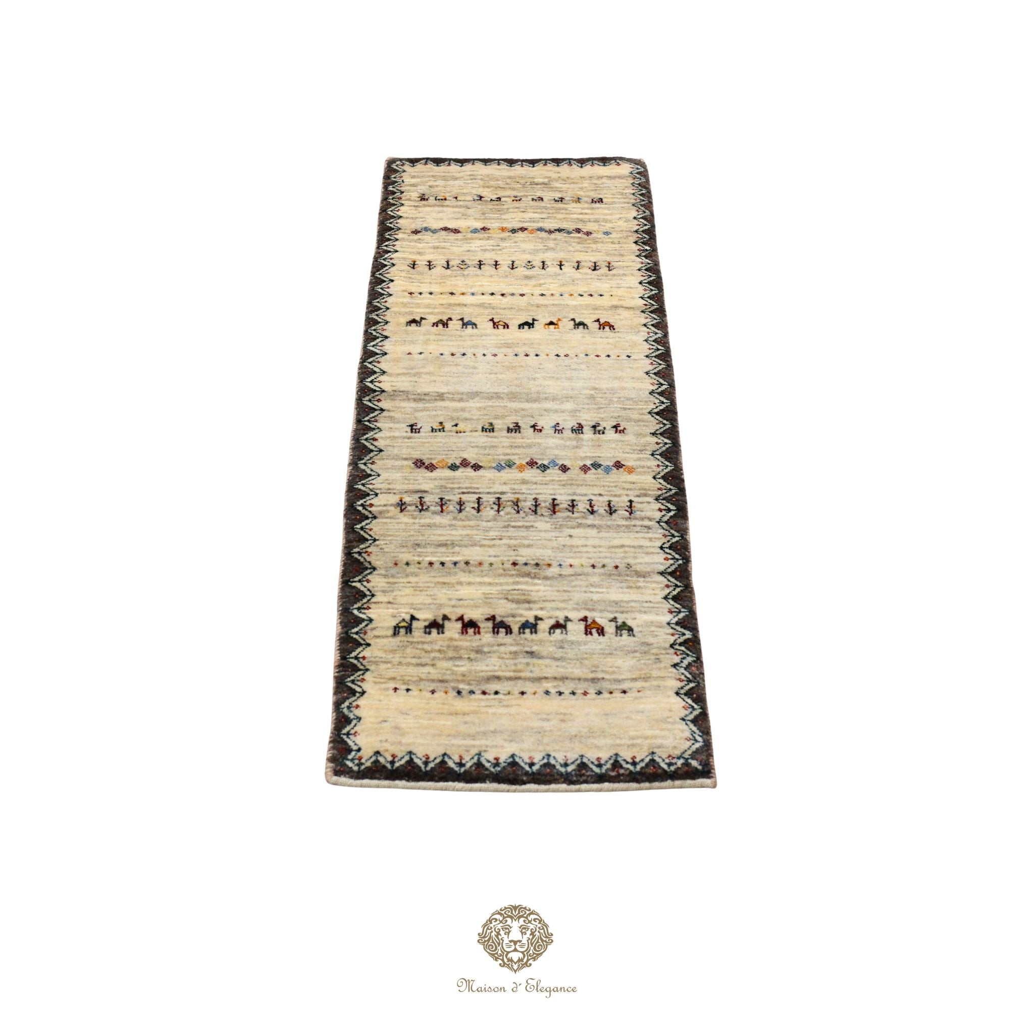 Loribaft Alfombra de pasillo persa blanca nómada artesanal | Lana Artesanal 41x150 cm